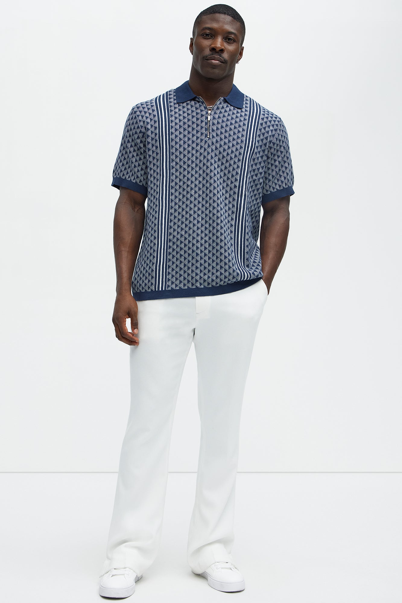 Avery Quarter Zip Knit Polo - Navy/combo