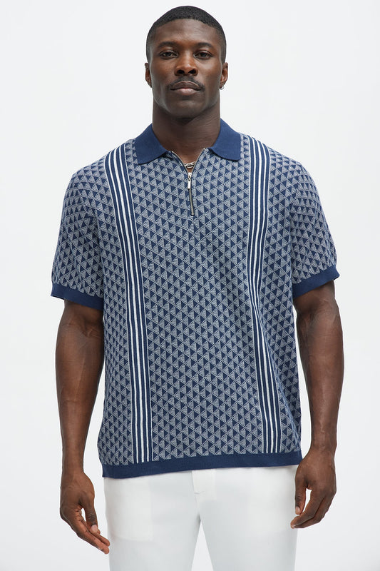 Avery Quarter Zip Knit Polo - Navy/combo