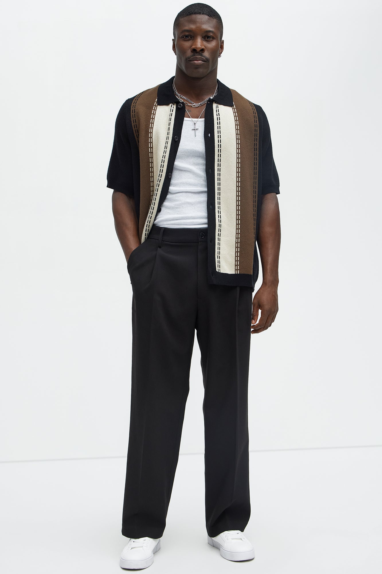 Blane Stripe Short Sleeve Knitted Shirt - Black/combo