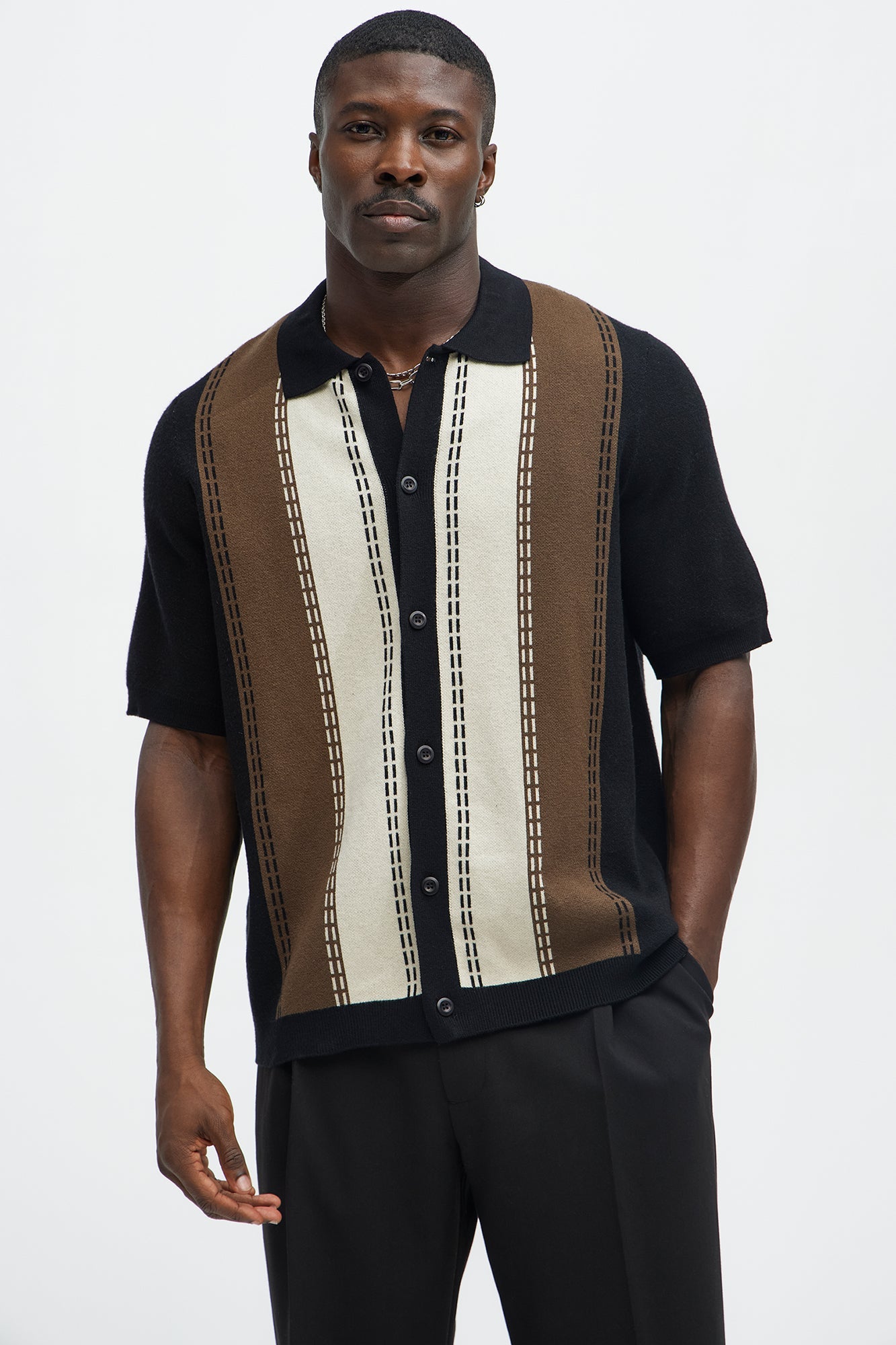Blane Stripe Short Sleeve Knitted Shirt - Black/combo