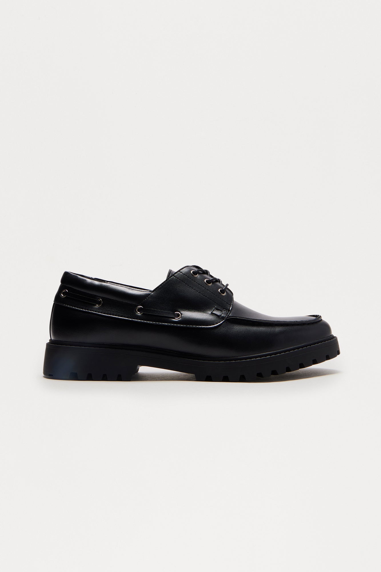 Classic Chunky Sole Lace Up Boat Shoes - Black