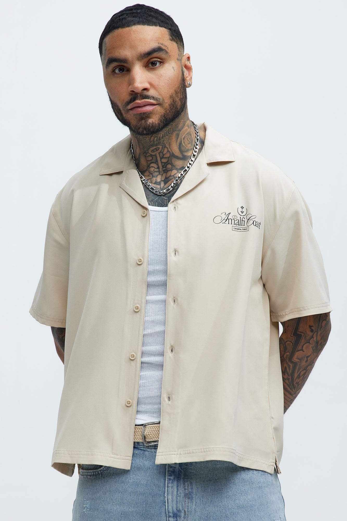 Casa Box Graphic Button Up Shirt - Off White