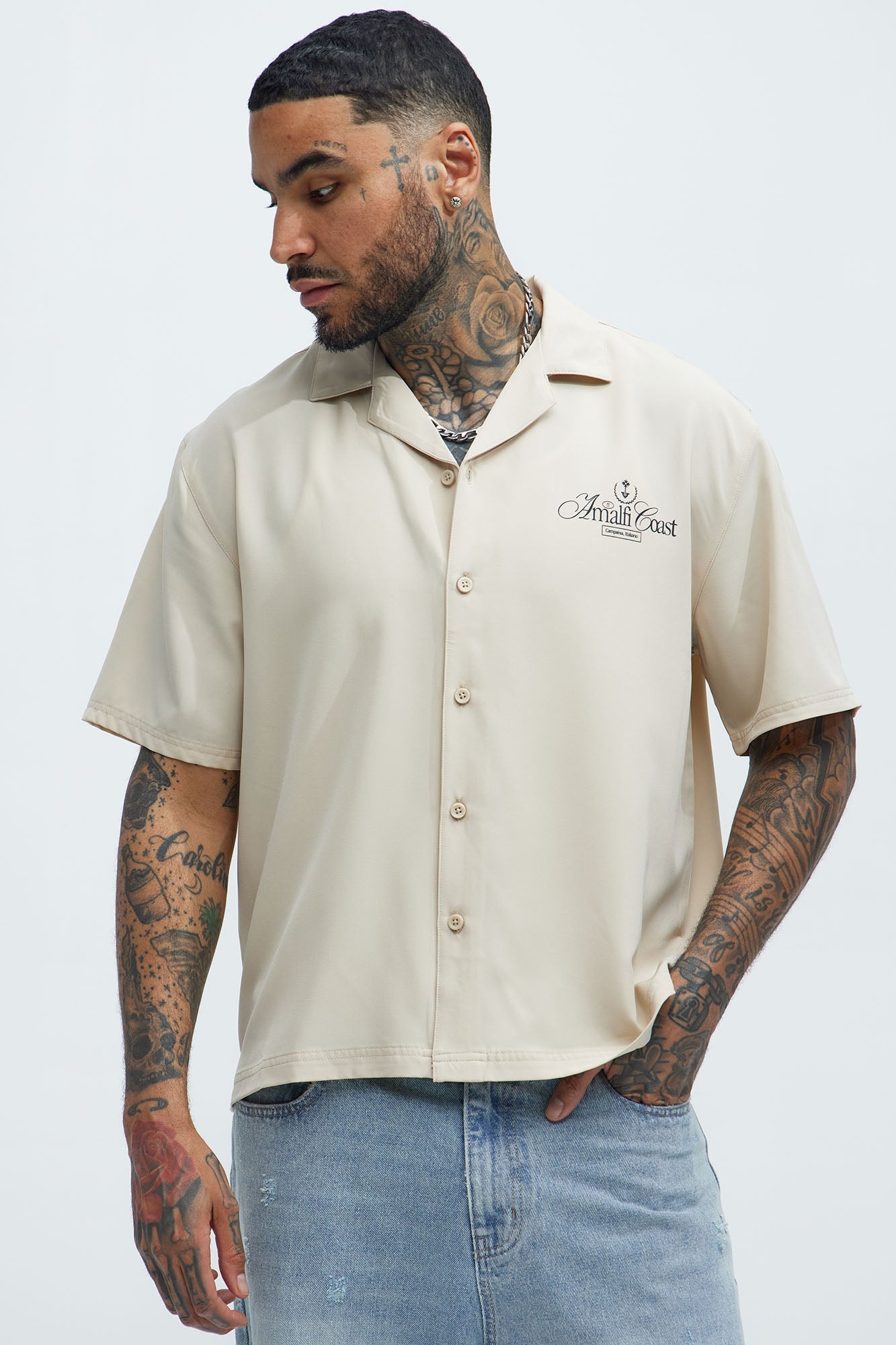 Casa Box Graphic Button Up Shirt - Off White