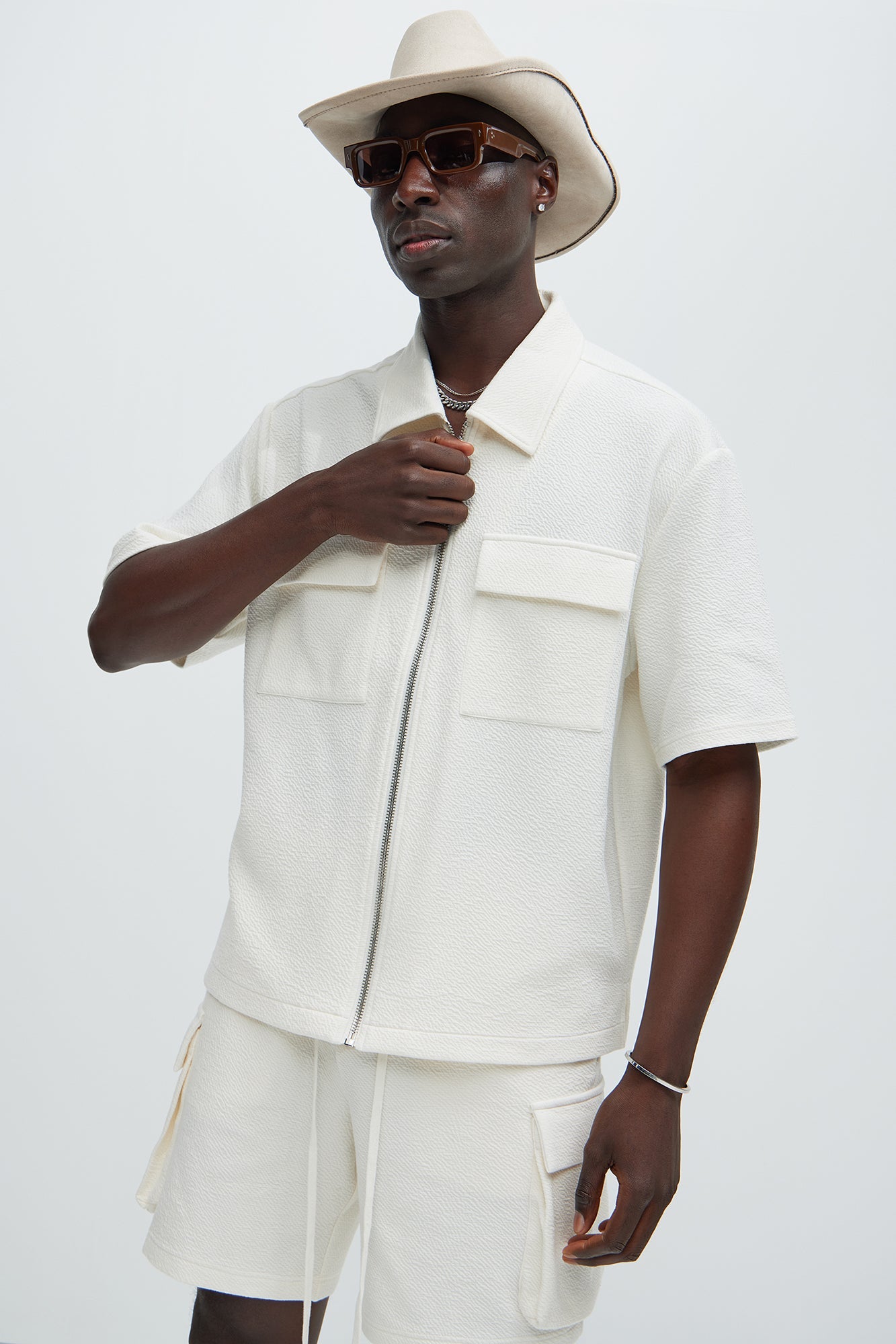 Lewis Zip Up Shirt - Cream