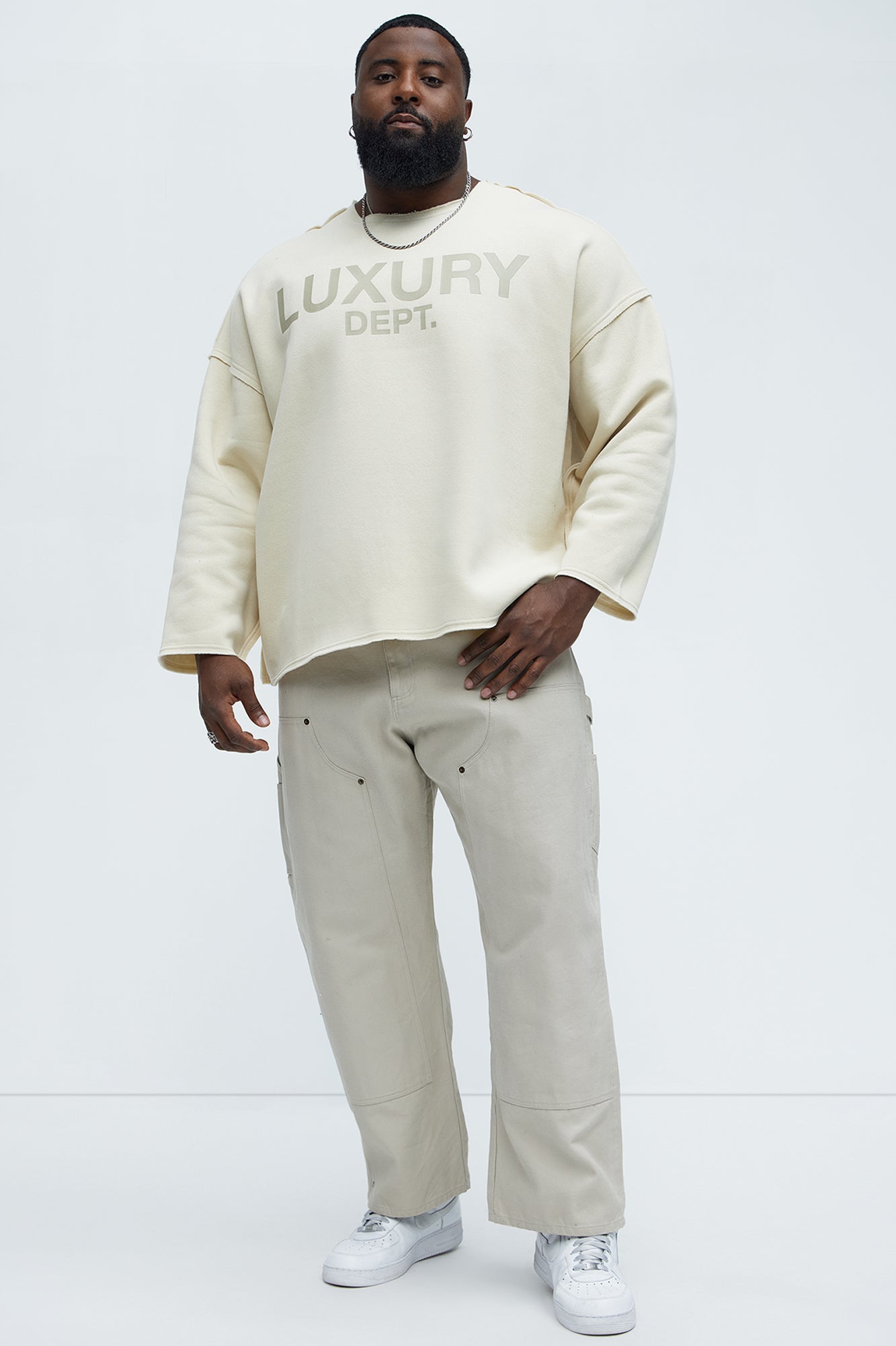 Tyson Luxury Dept Frayed Oversized Sweatshirt - Cream