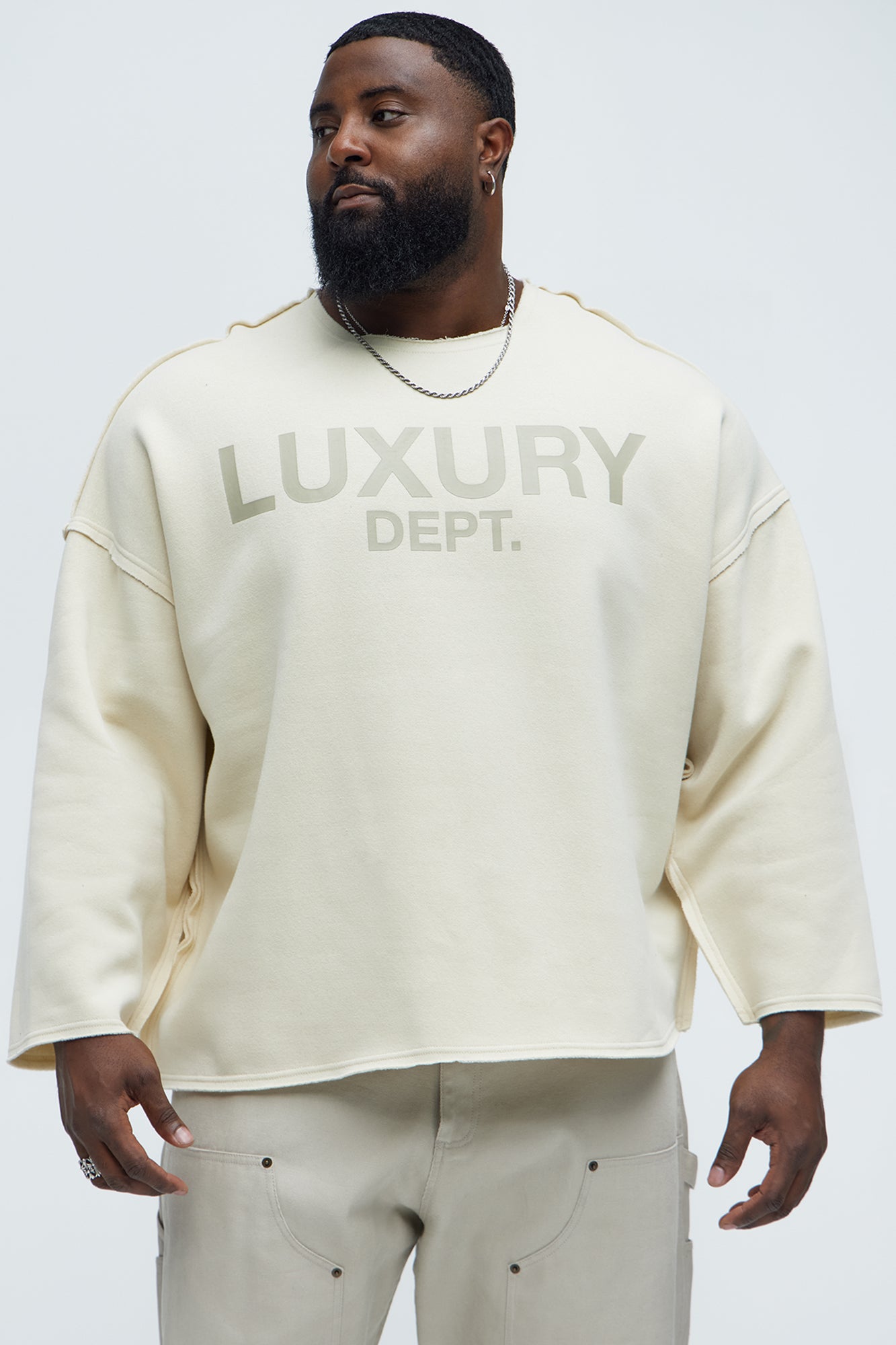 Tyson Luxury Dept Frayed Oversized Sweatshirt - Cream