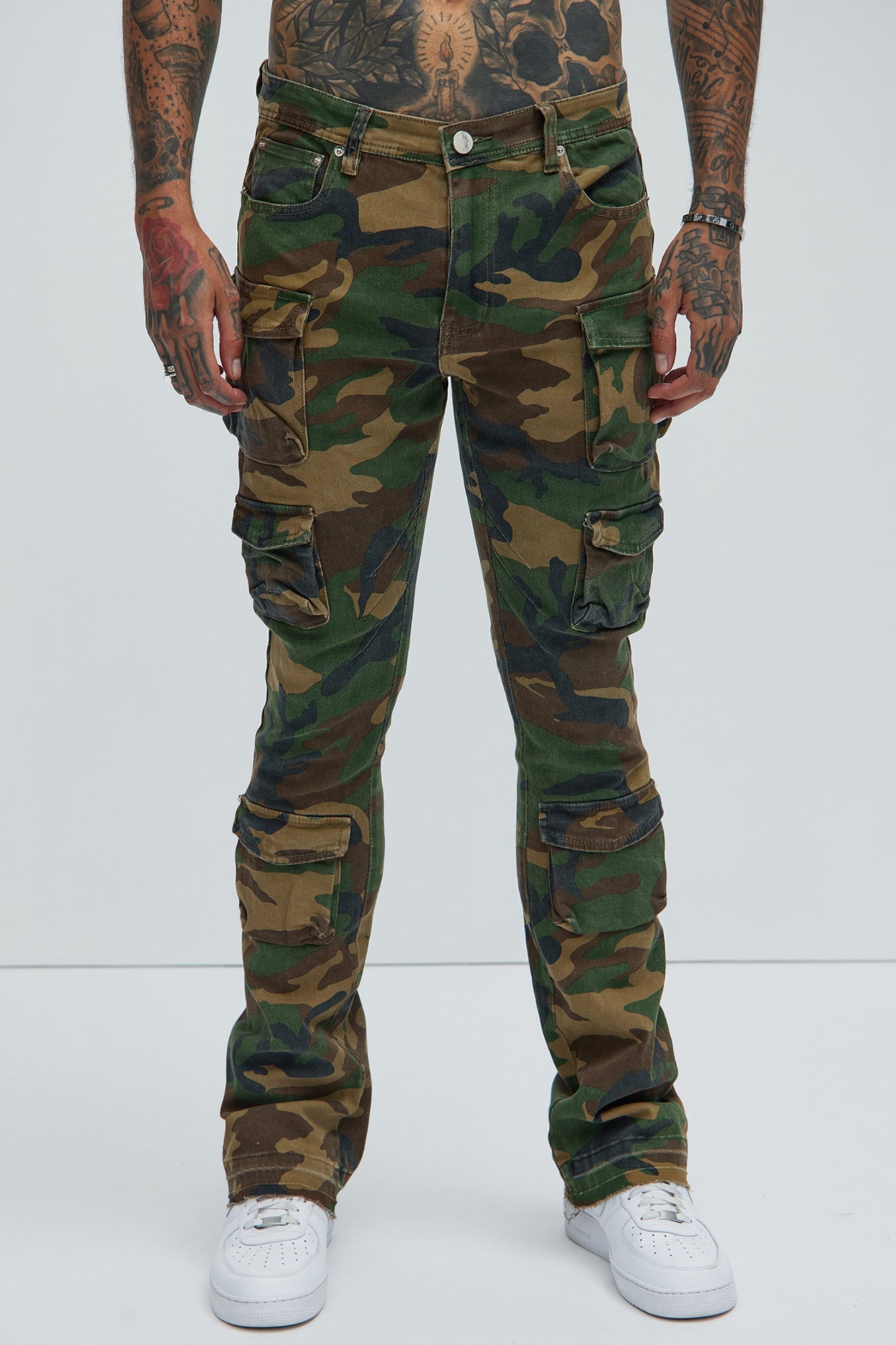 On Repeat Skinny Flare Cargo Pants - Camouflage