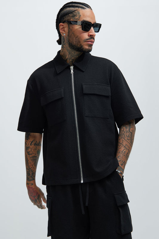 Lewis Zip Up Shirt - Black
