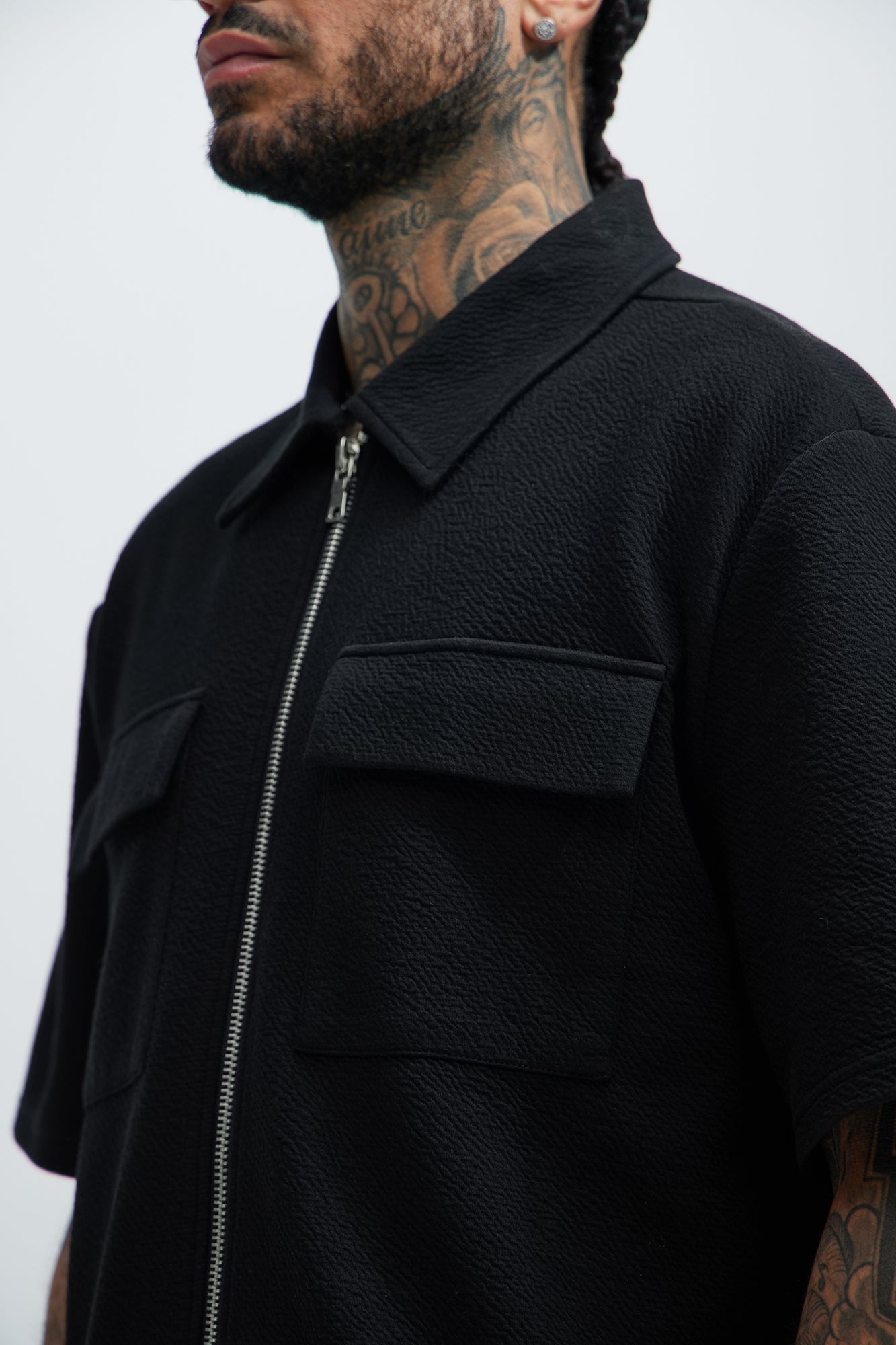 Lewis Zip Up Shirt - Black