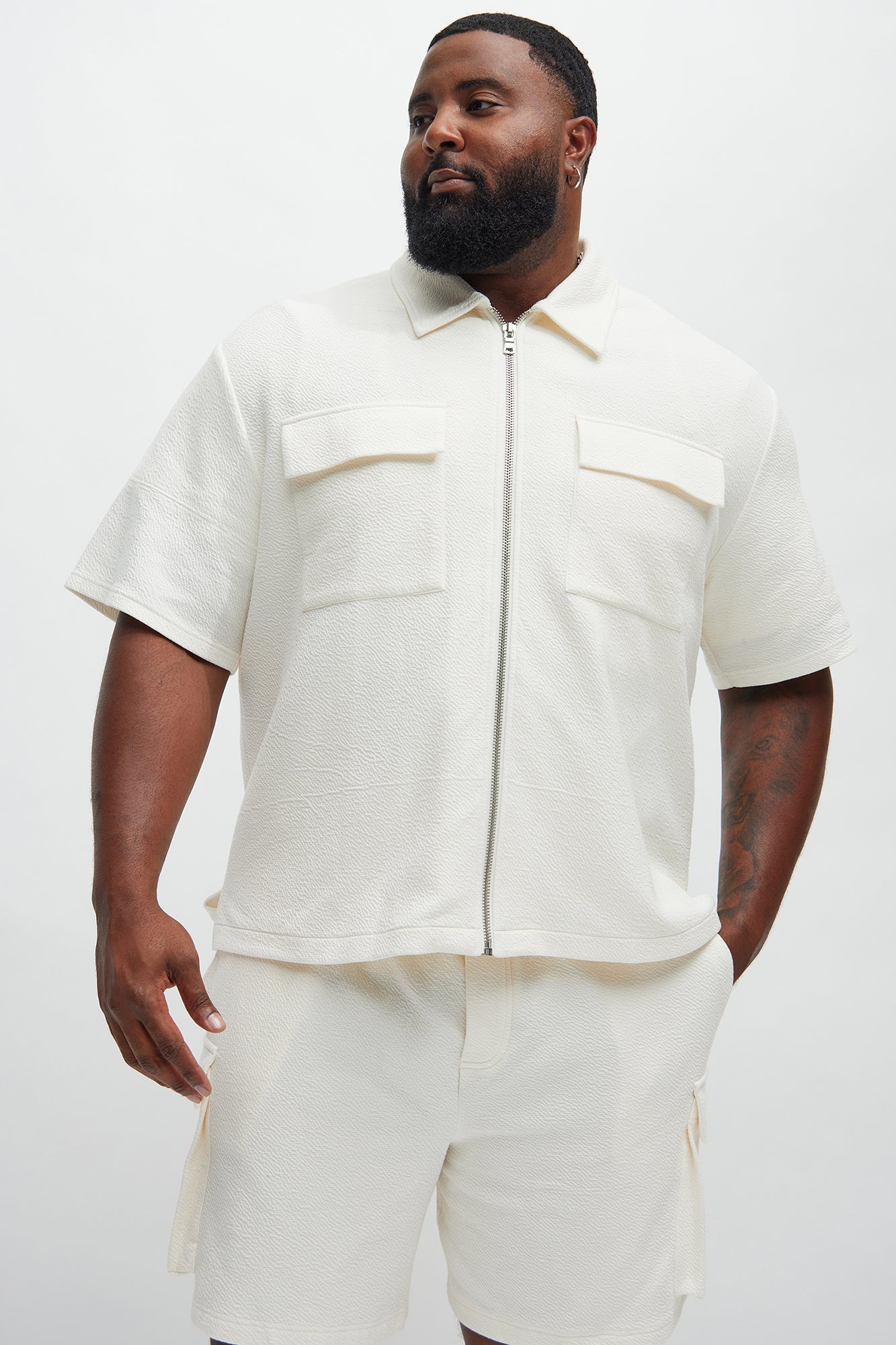 Lewis Zip Up Shirt - Cream
