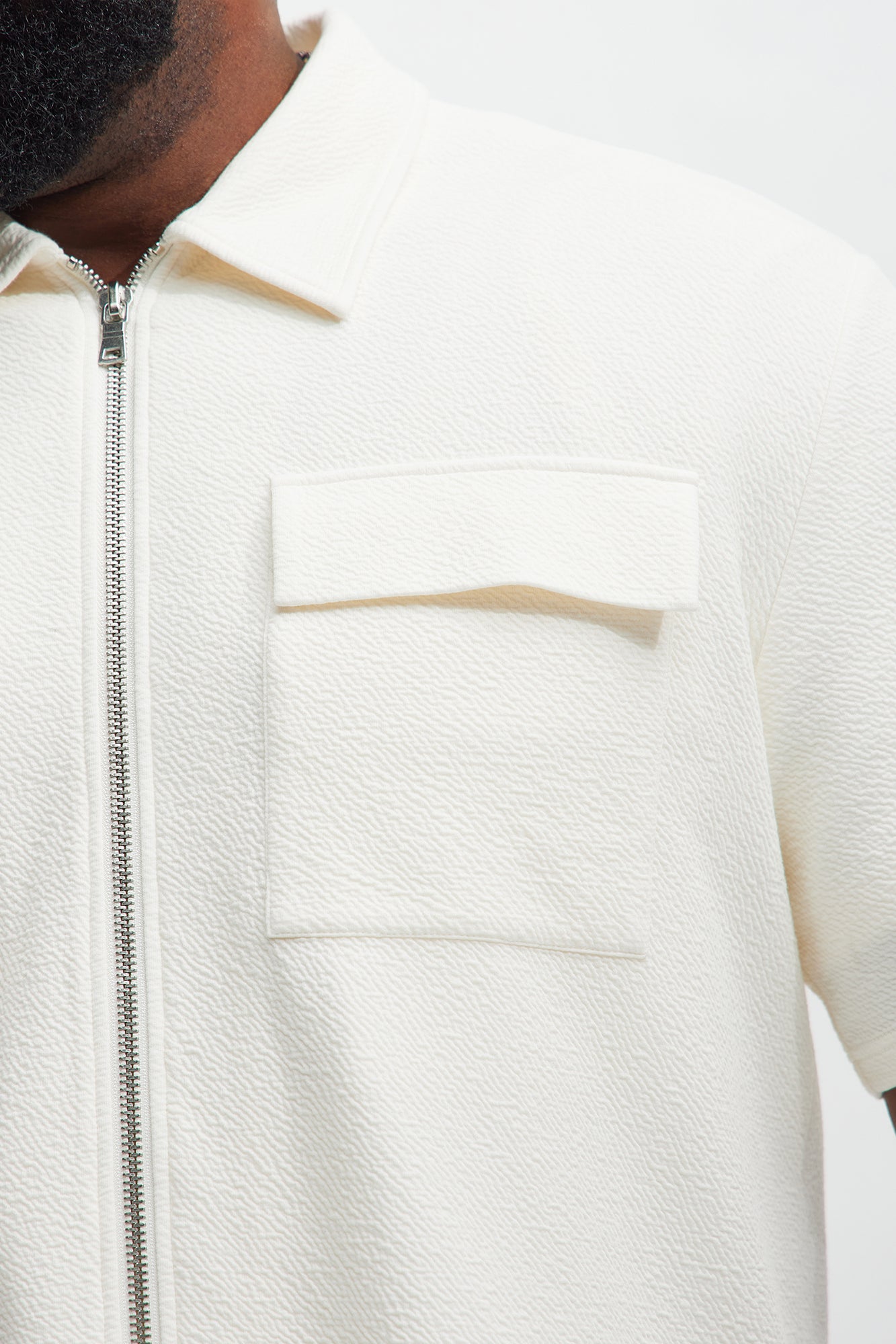 Lewis Zip Up Shirt - Cream