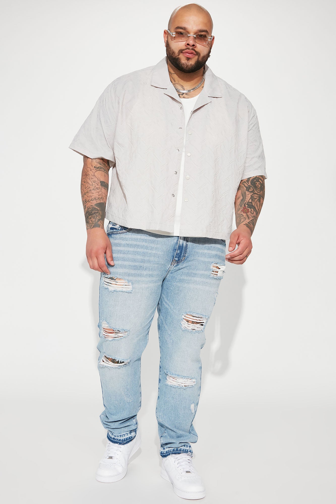 The Individual Ripped Straight Jeans - Medium Blue Wash