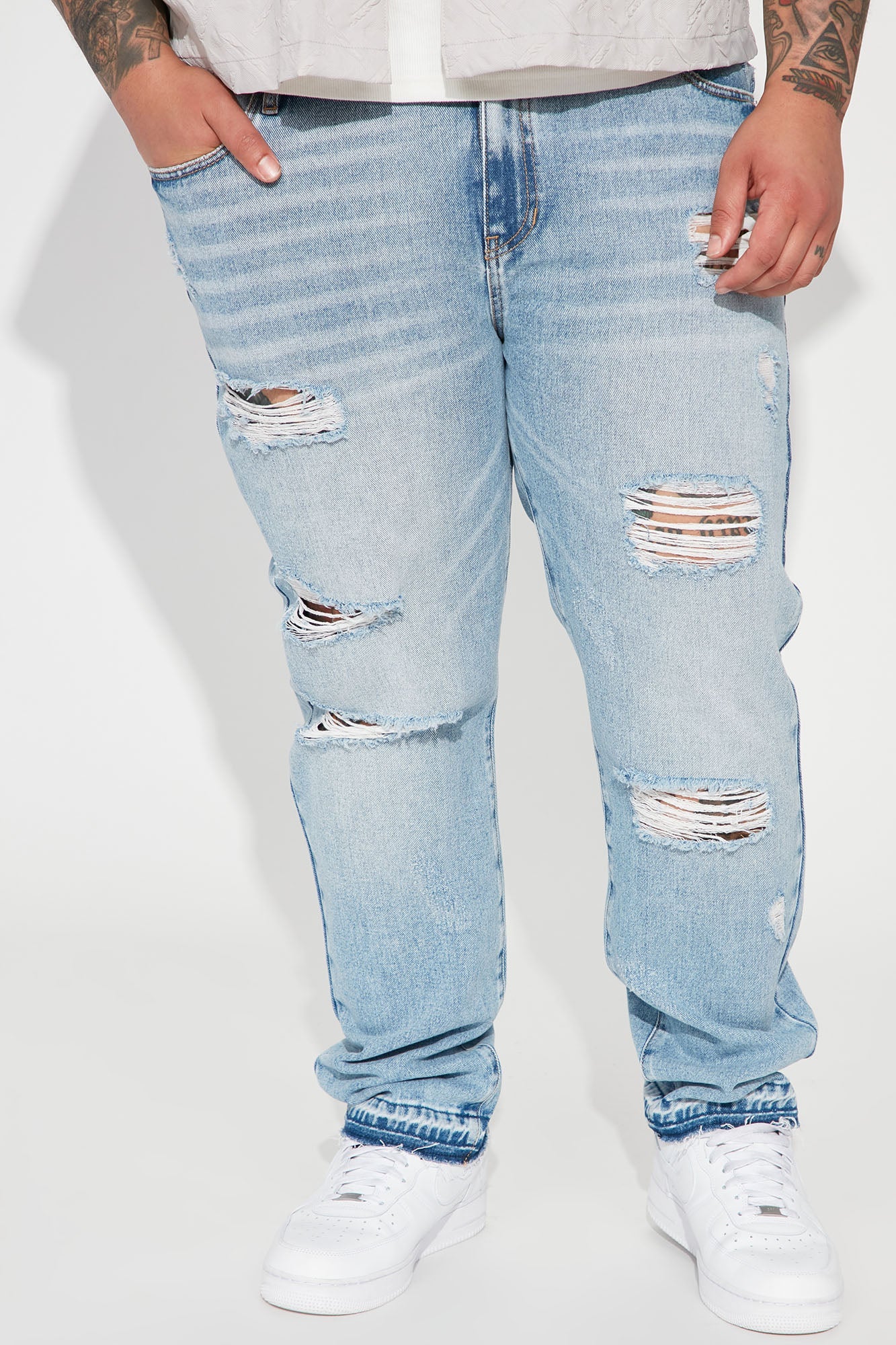 The Individual Ripped Straight Jeans - Medium Blue Wash