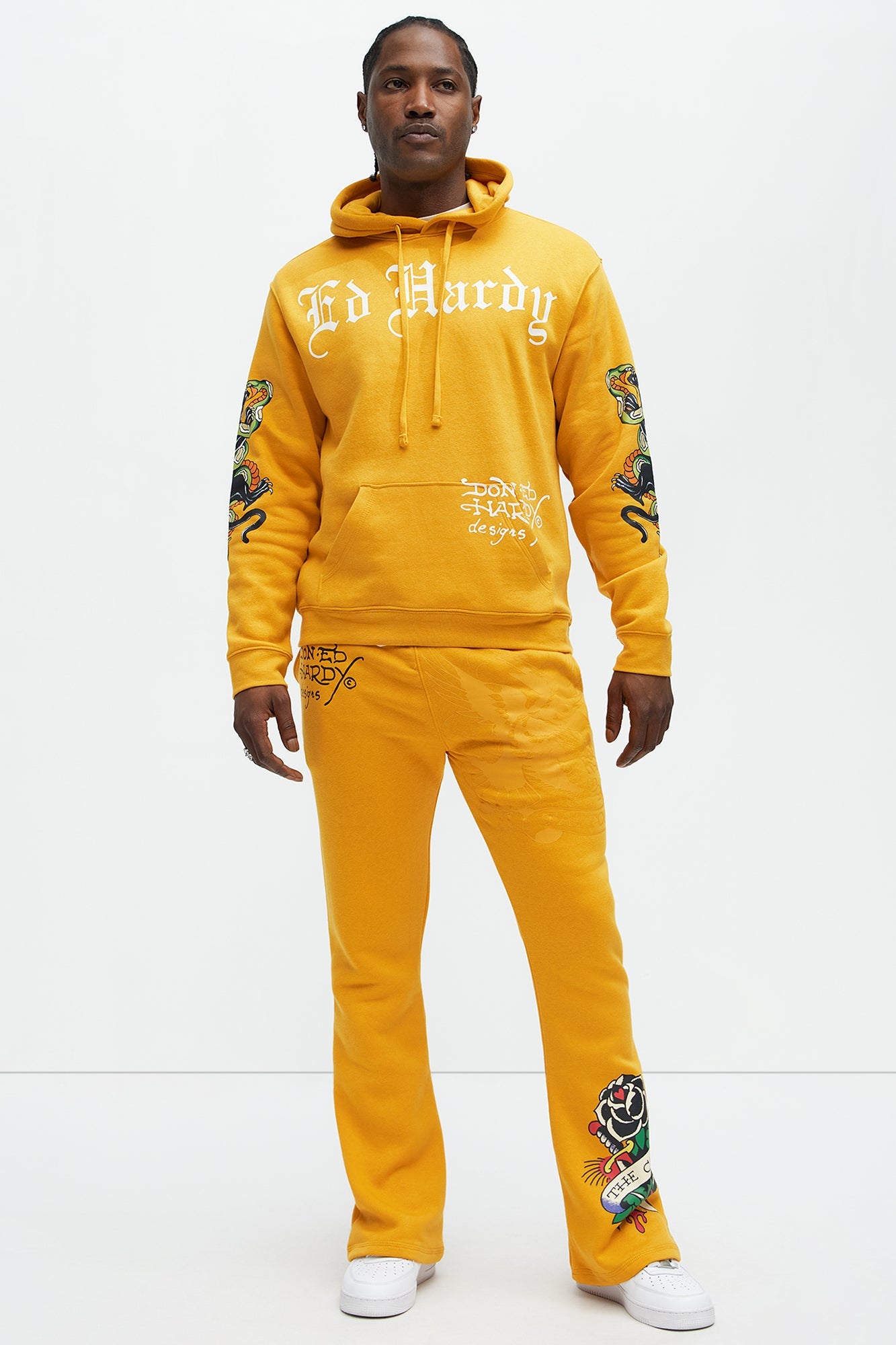 Ed Hardy Snake Rose Hoodie - Yellow