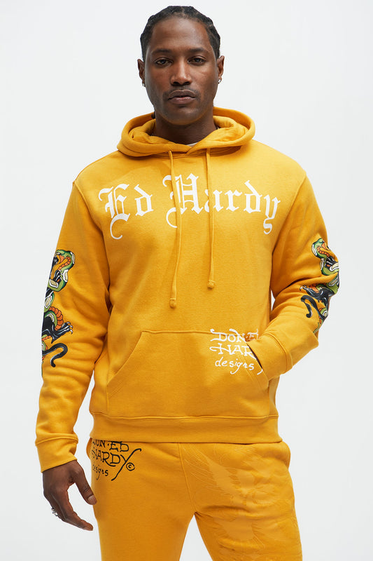 Ed Hardy Snake Rose Hoodie - Yellow