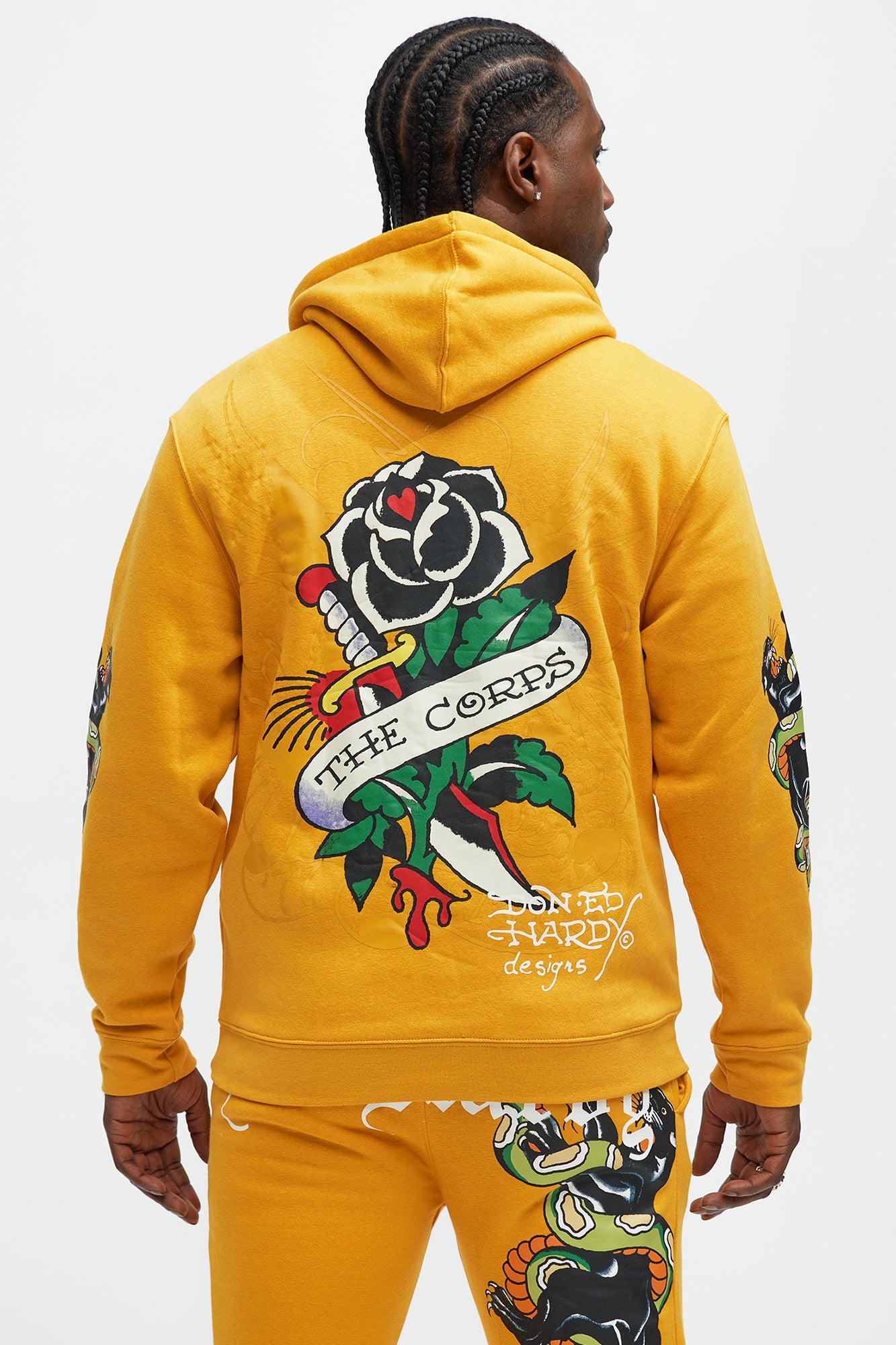 Ed Hardy Snake Rose Hoodie - Yellow
