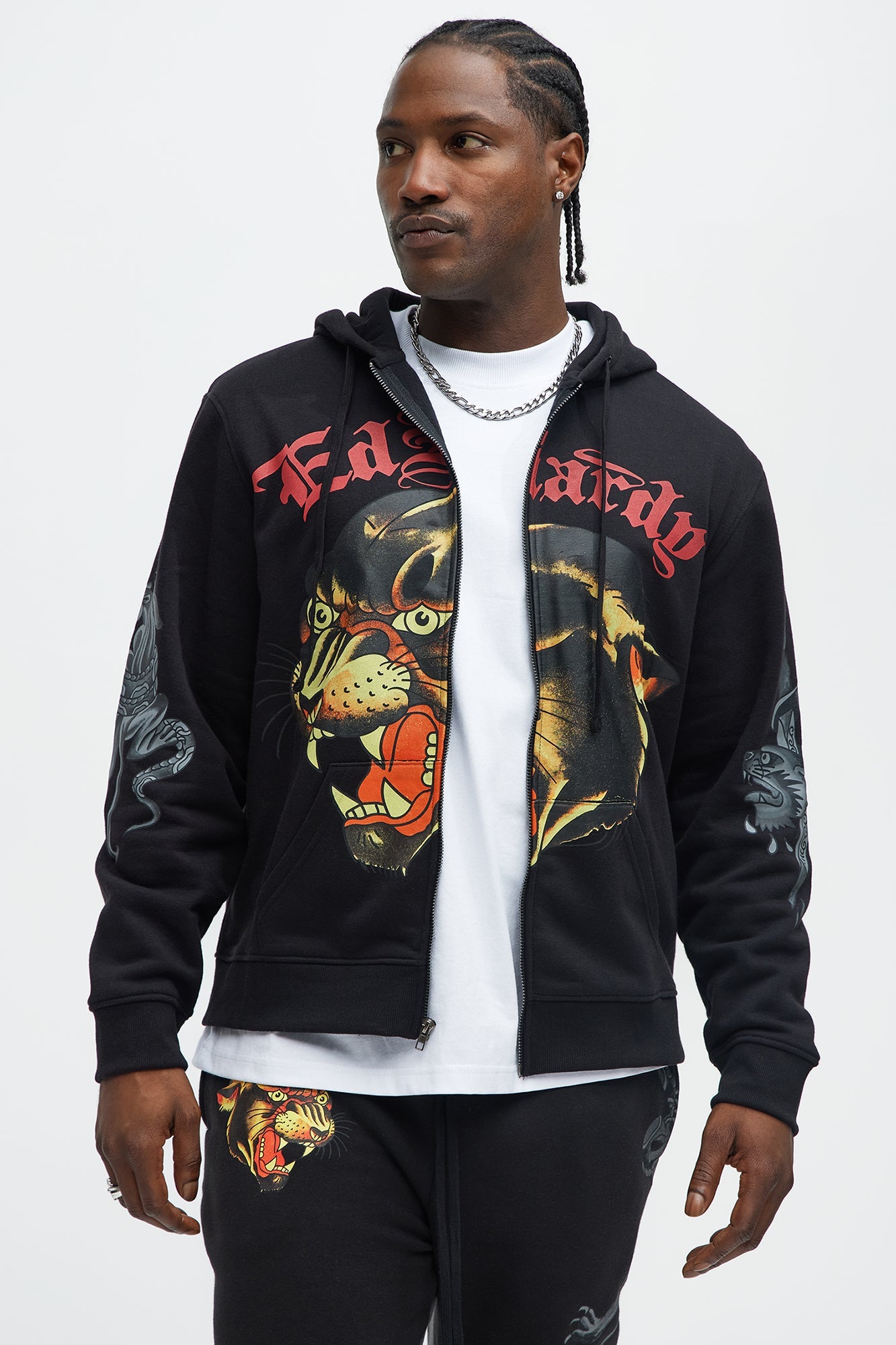 Ed Hardy Panther Dagger Zip Up Hoodie - Black