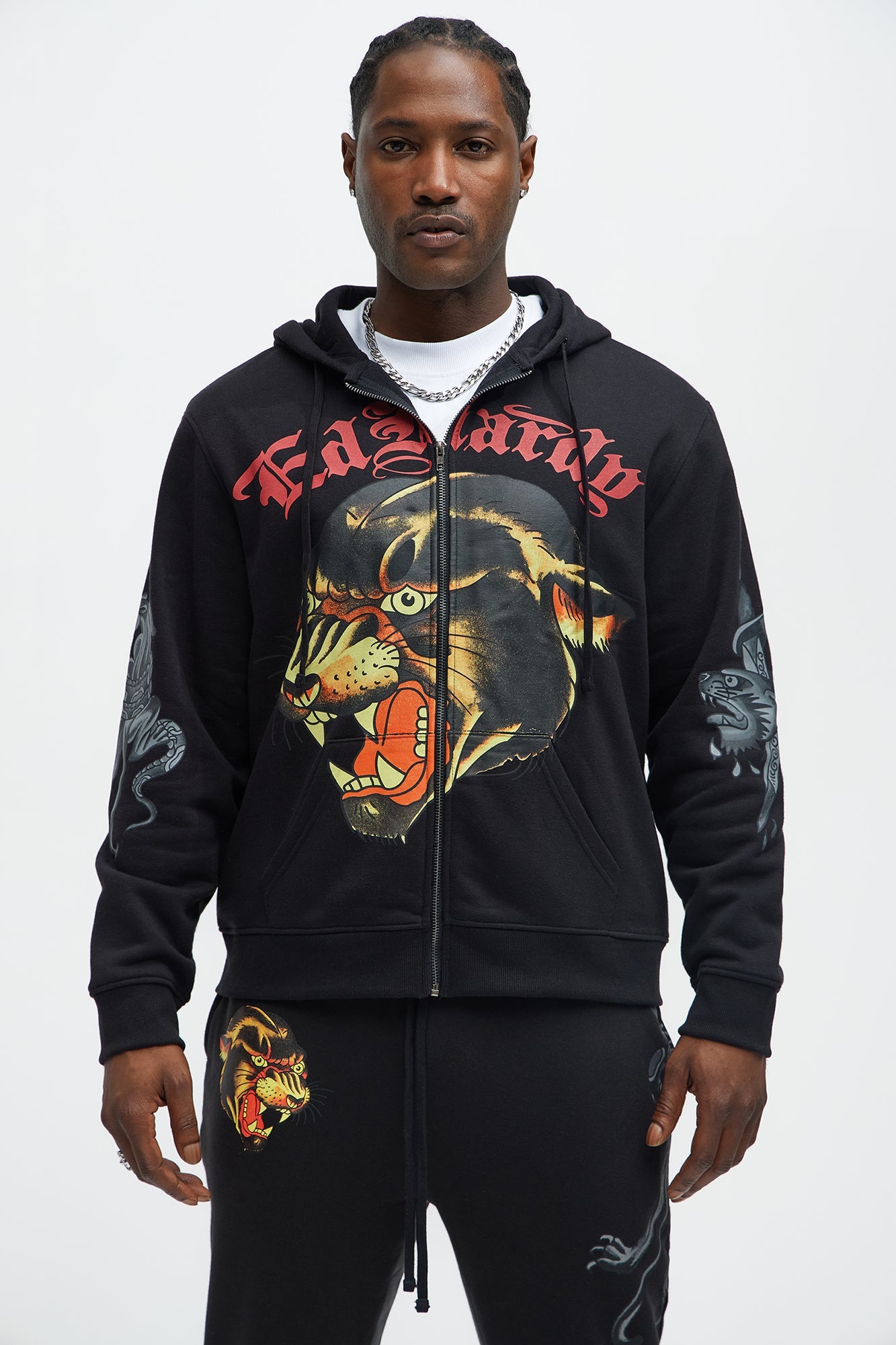 Ed Hardy Panther Dagger Zip Up Hoodie - Black