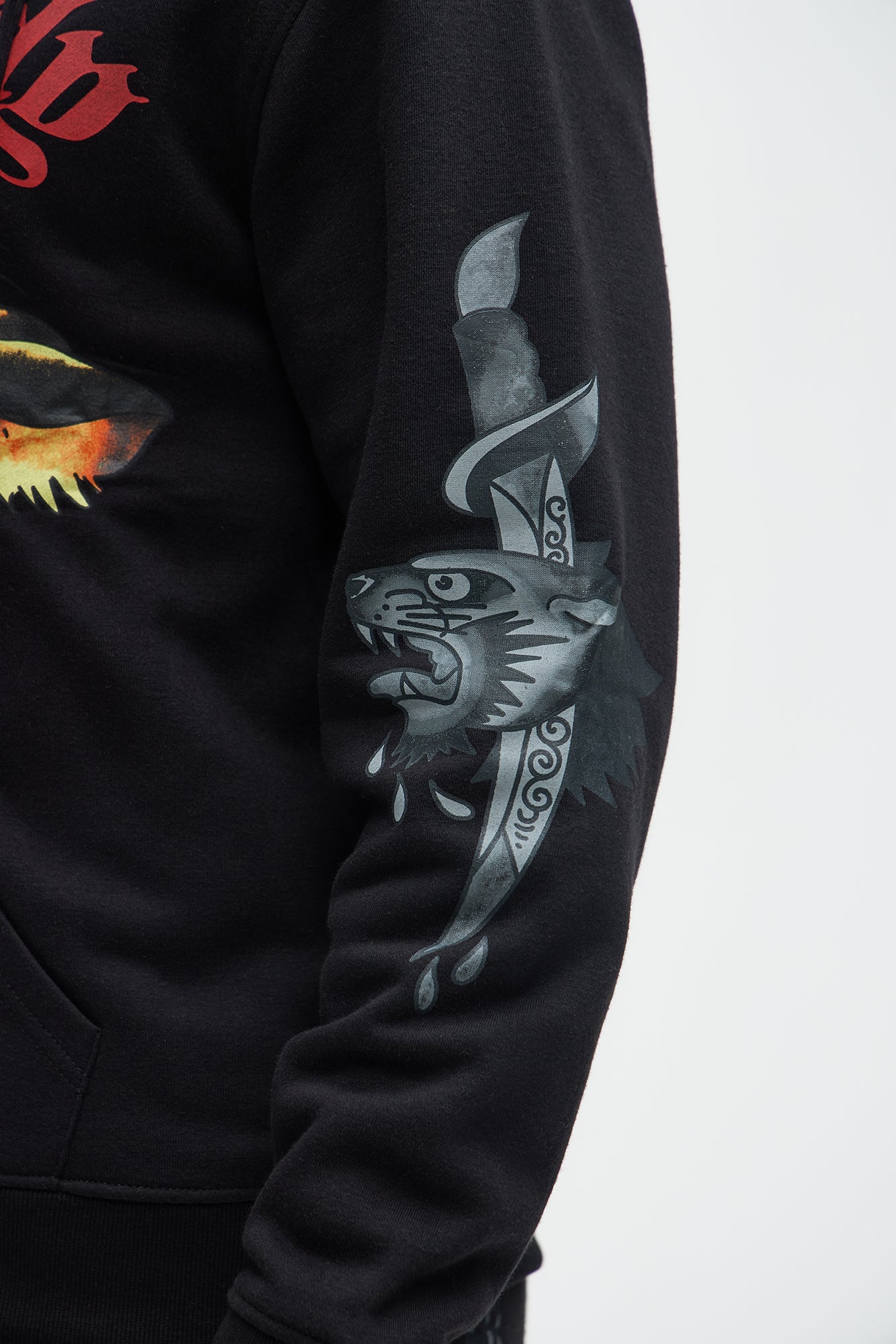 Ed Hardy Panther Dagger Zip Up Hoodie - Black
