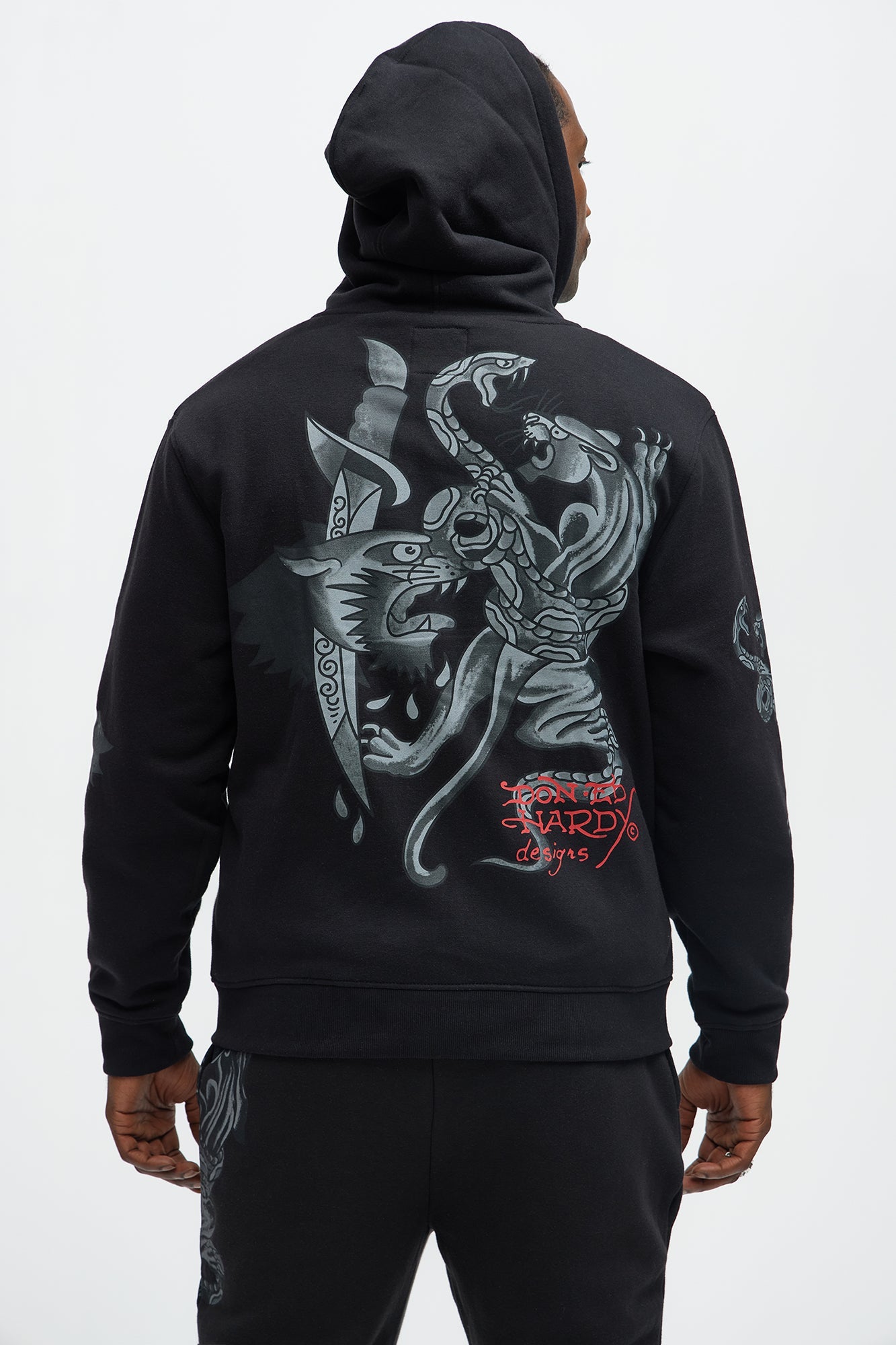 Ed Hardy Panther Dagger Zip Up Hoodie - Black