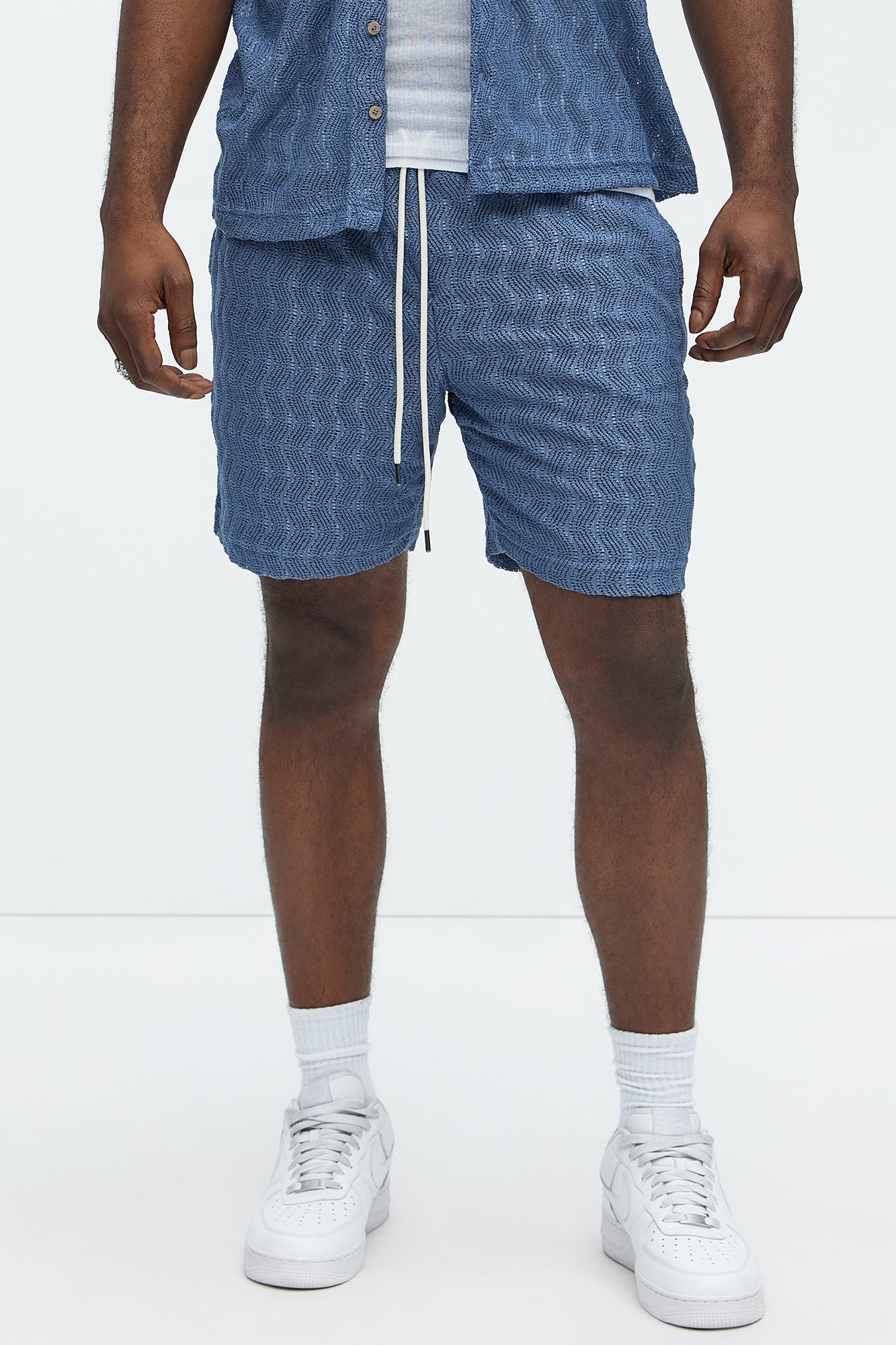 Echo Textured Drawstring Shorts - Blue