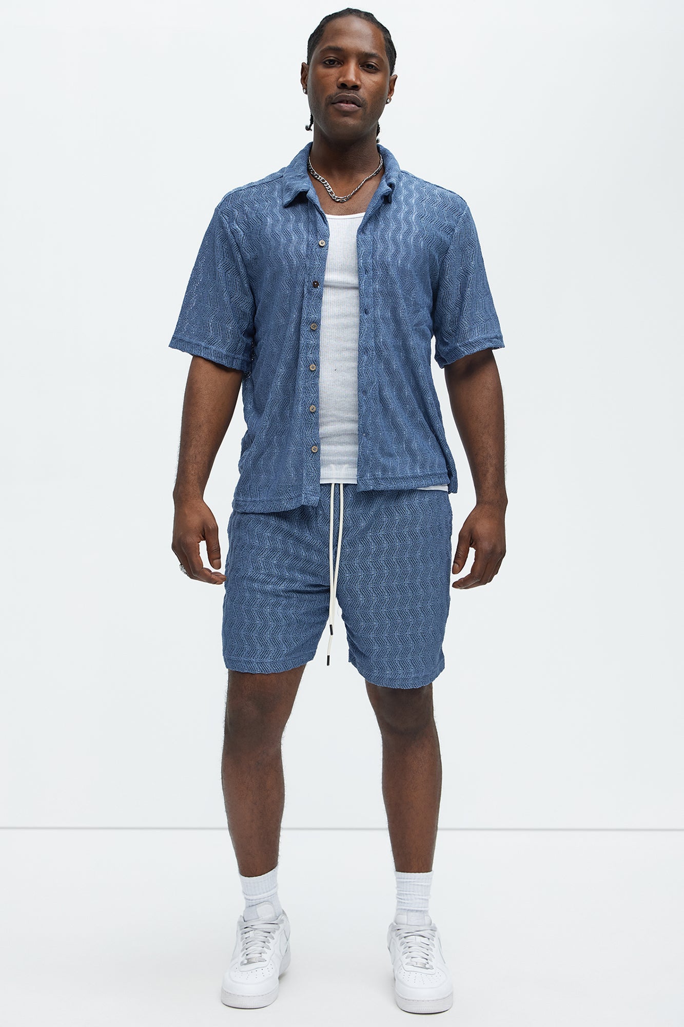 Echo Textured Drawstring Shorts - Blue