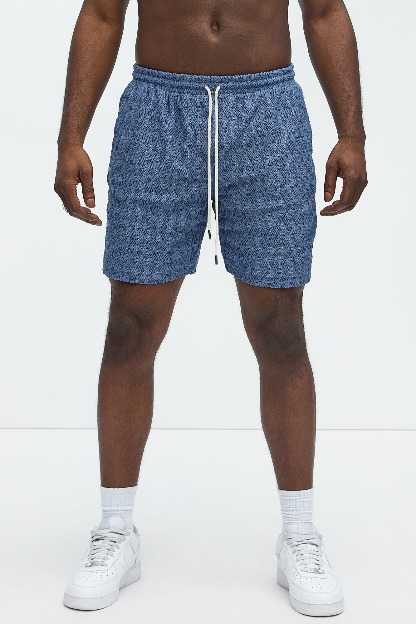 Echo Textured Drawstring Shorts - Blue