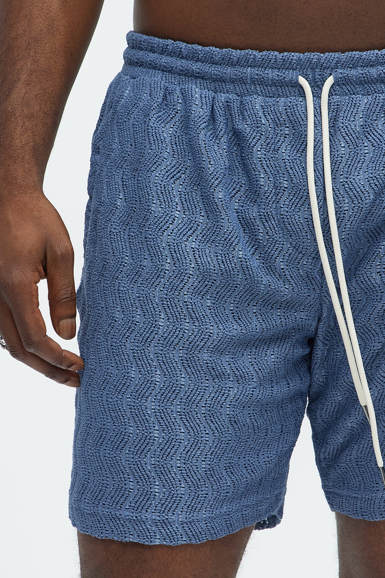 Echo Textured Drawstring Shorts - Blue