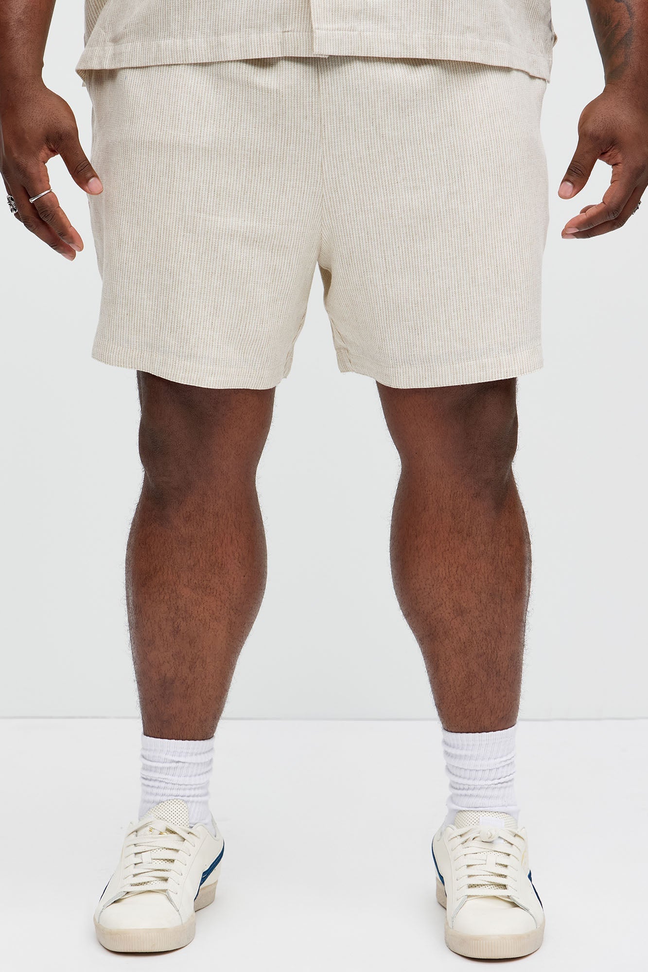 Twill Stripe Linen Shorts - Taupe/combo