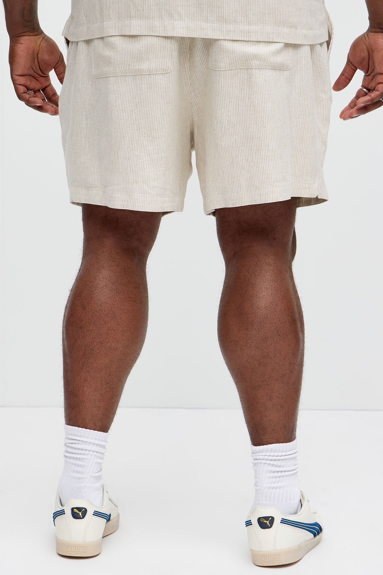 Twill Stripe Linen Shorts - Taupe/combo