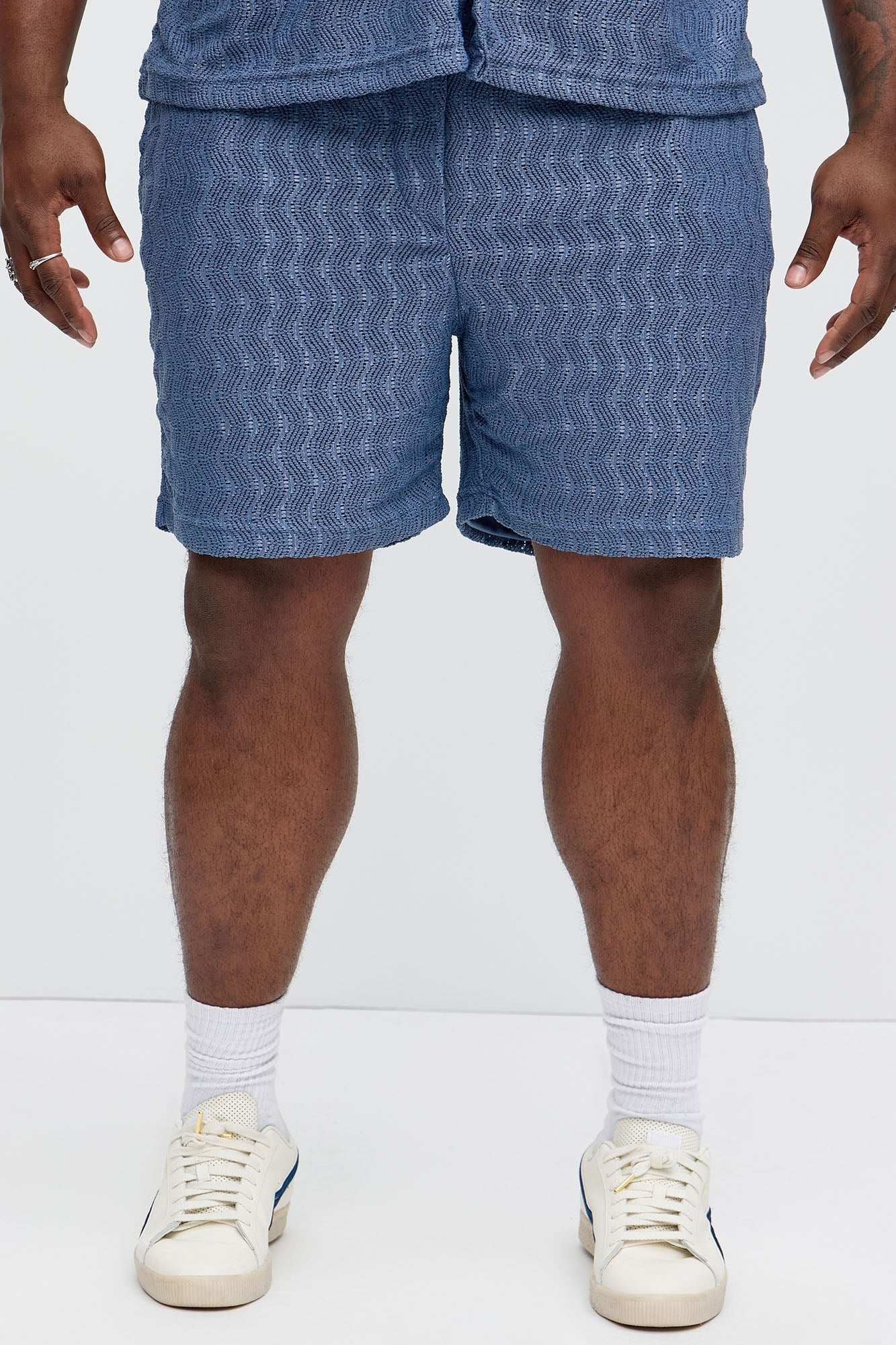 Echo Textured Drawstring Shorts - Blue