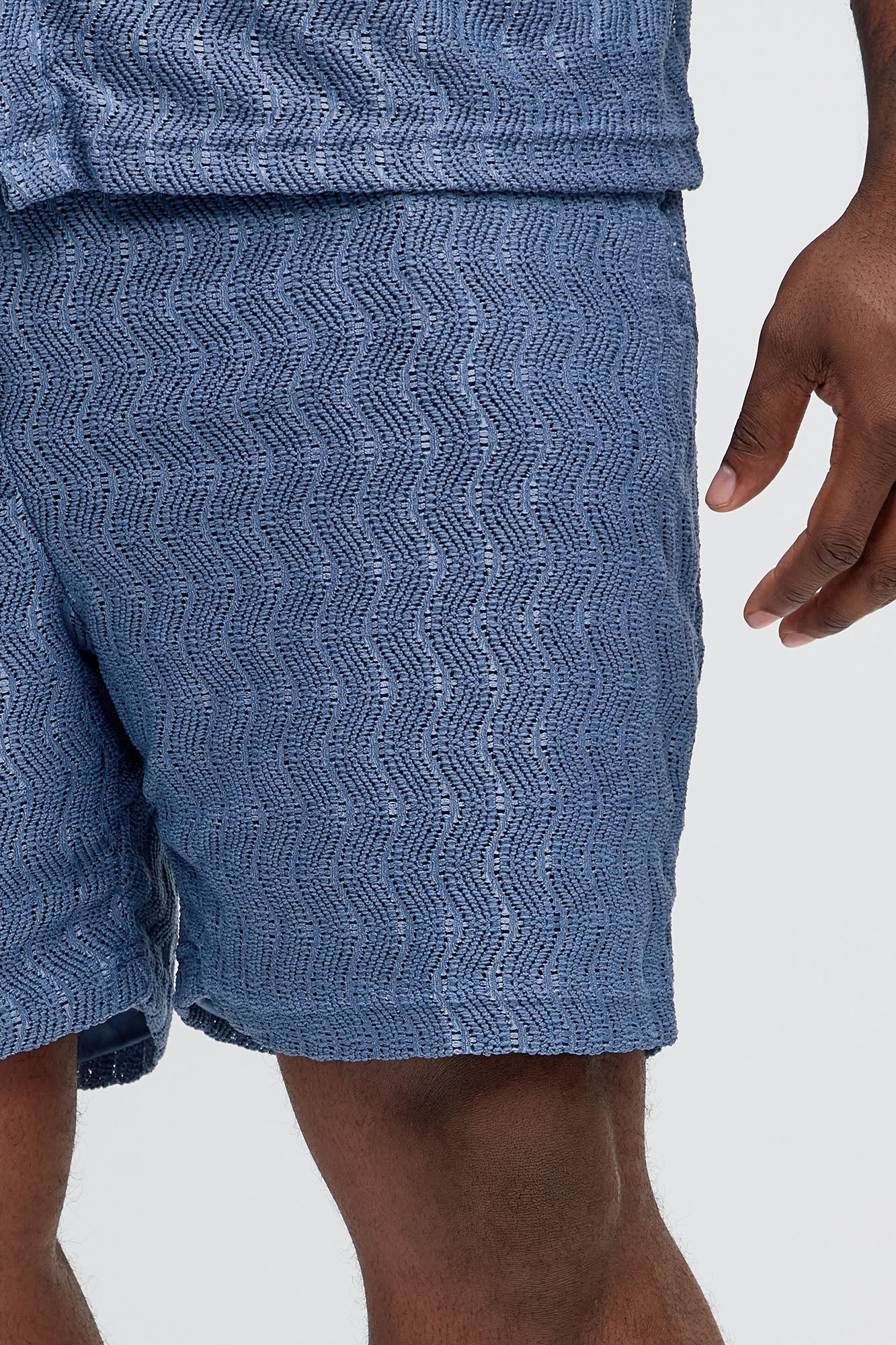 Echo Textured Drawstring Shorts - Blue