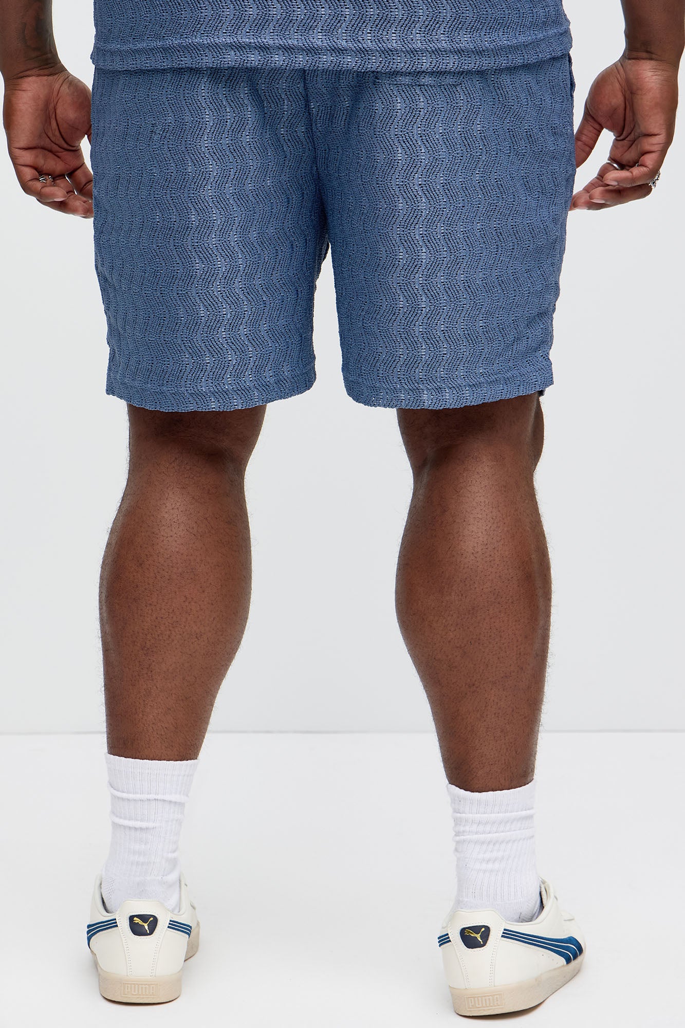Echo Textured Drawstring Shorts - Blue
