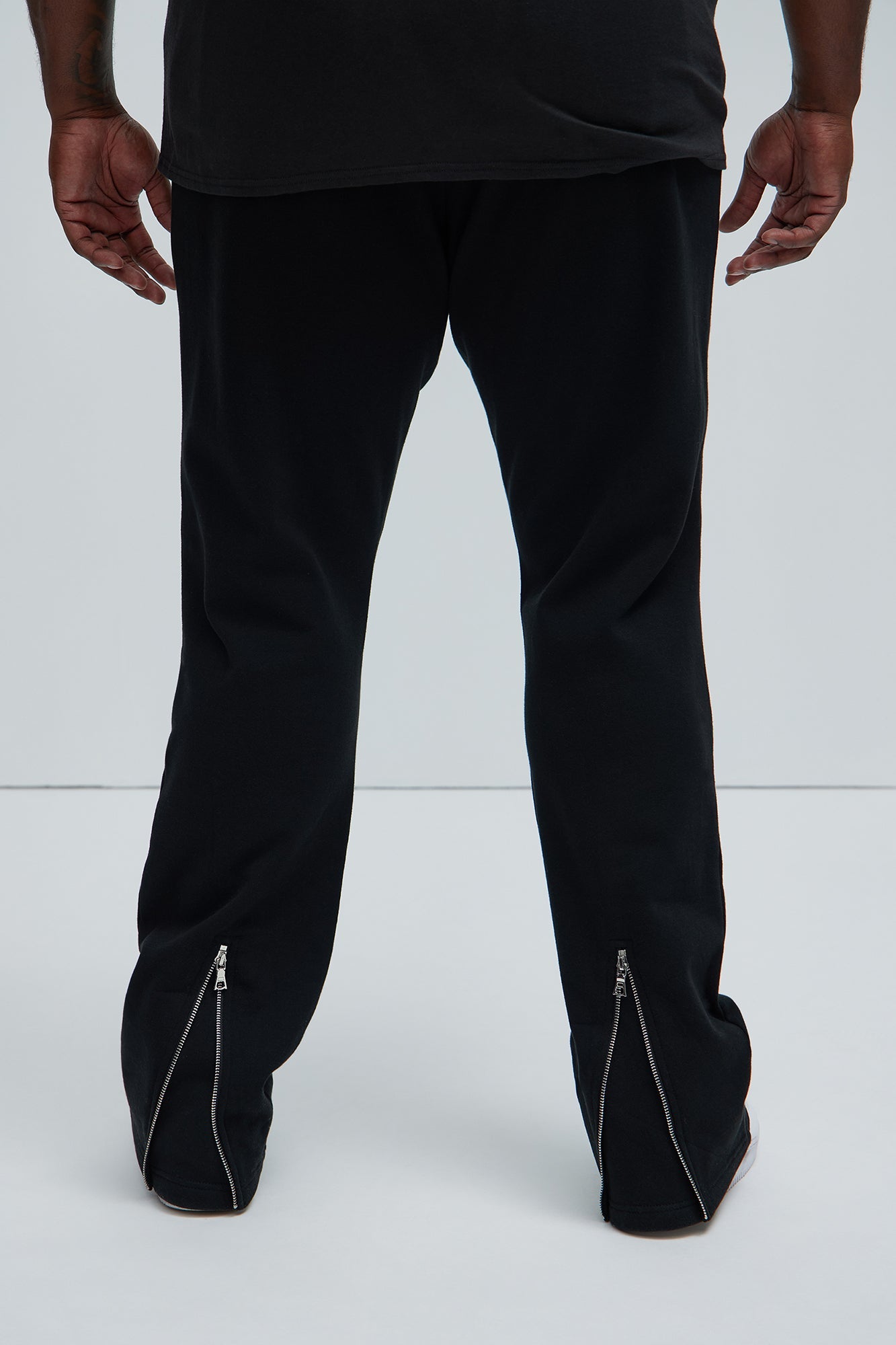 Tyson Back Zipper Skinny Flared Sweatpants - Black