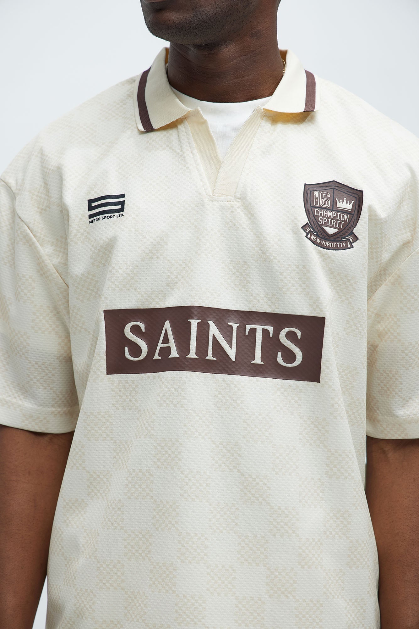 Saints Checkered Johnny Collar Soccer Jersey - Natural/Combo