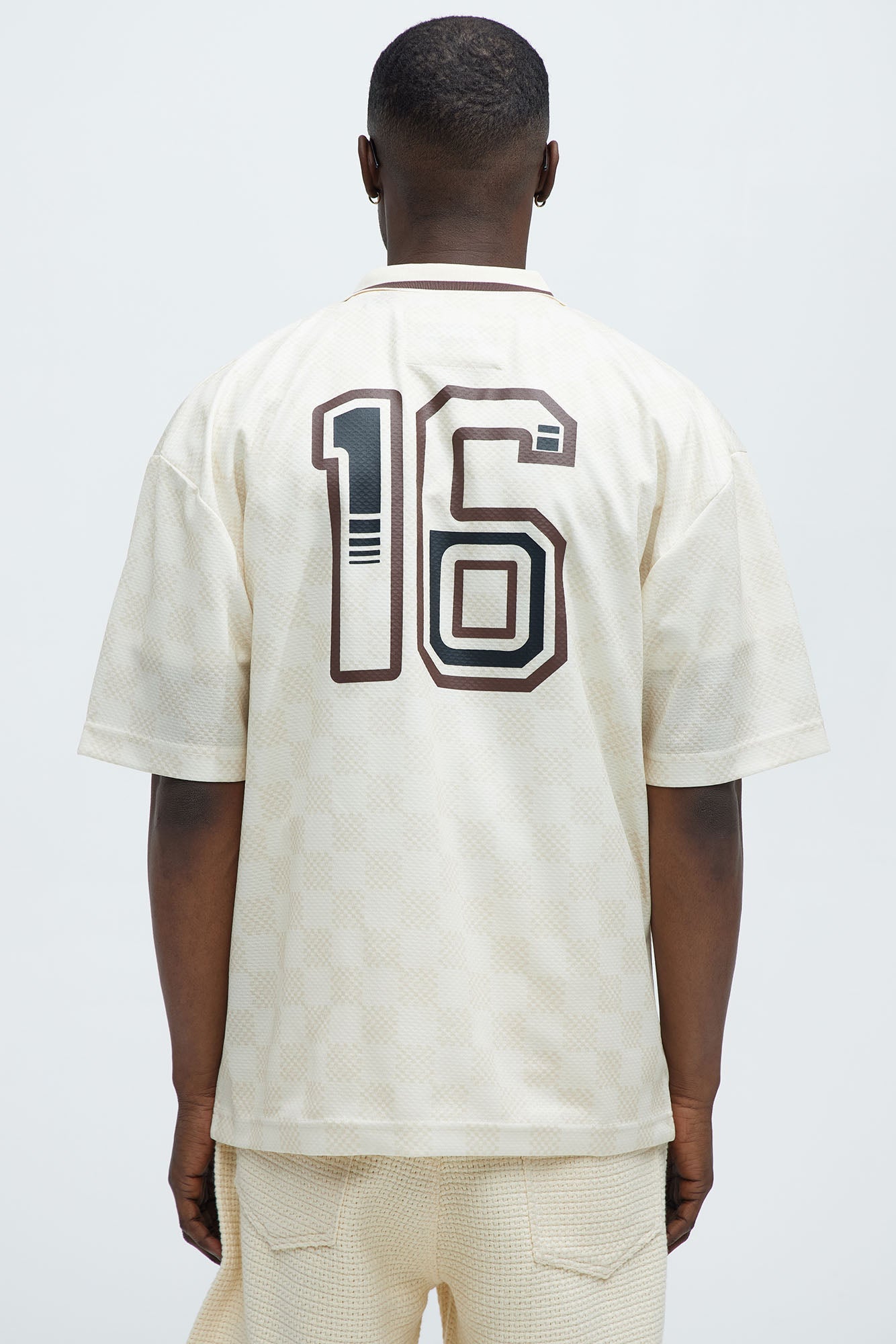 Saints Checkered Johnny Collar Soccer Jersey - Natural/Combo