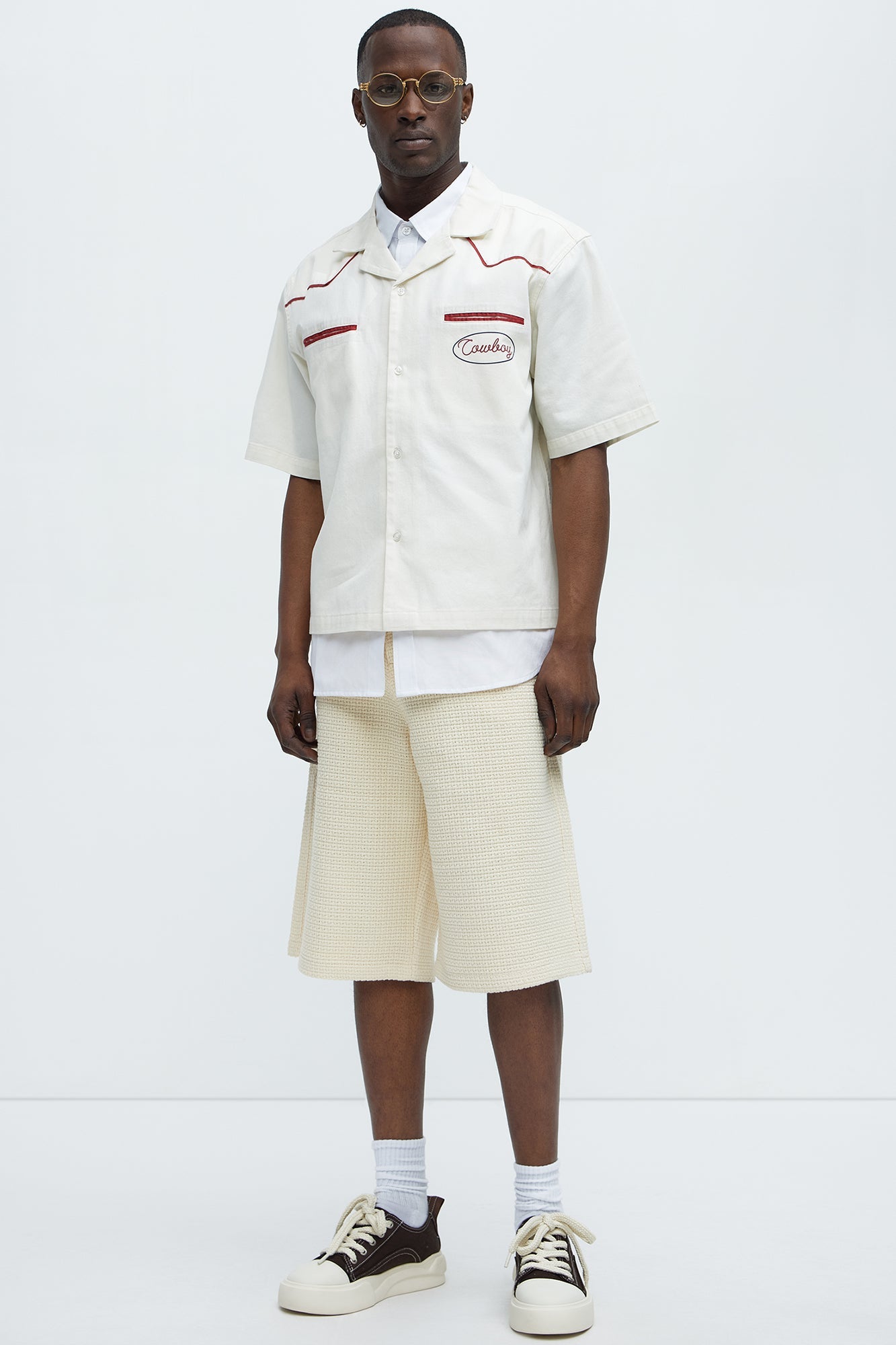 Rodeo Club Cropped Shirt - Red/White