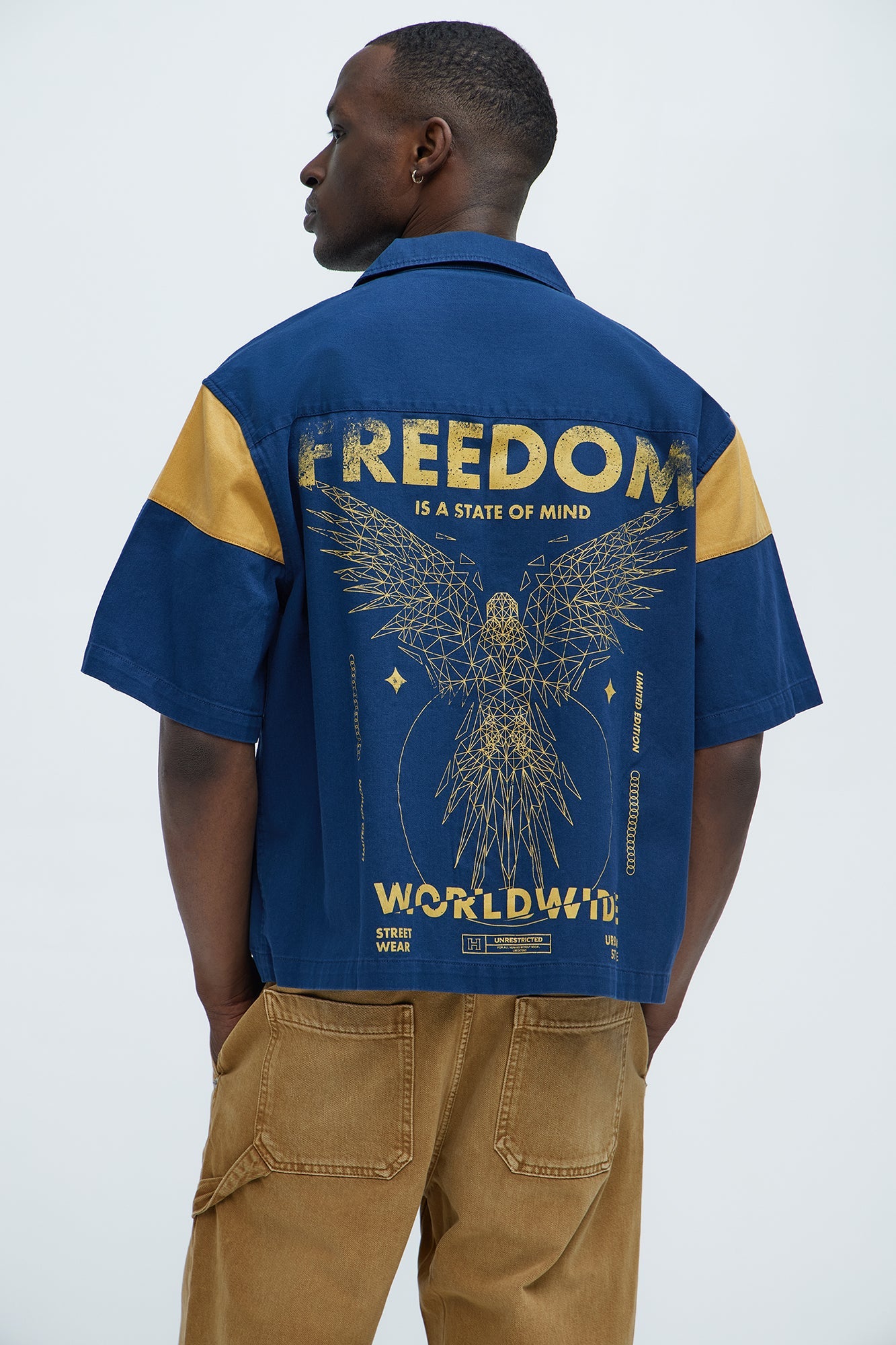 Freedom Graphic Cropped Shirt - Navy/combo