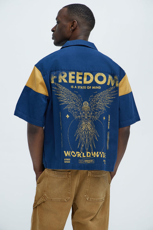Freedom Graphic Cropped Shirt - Navy/combo