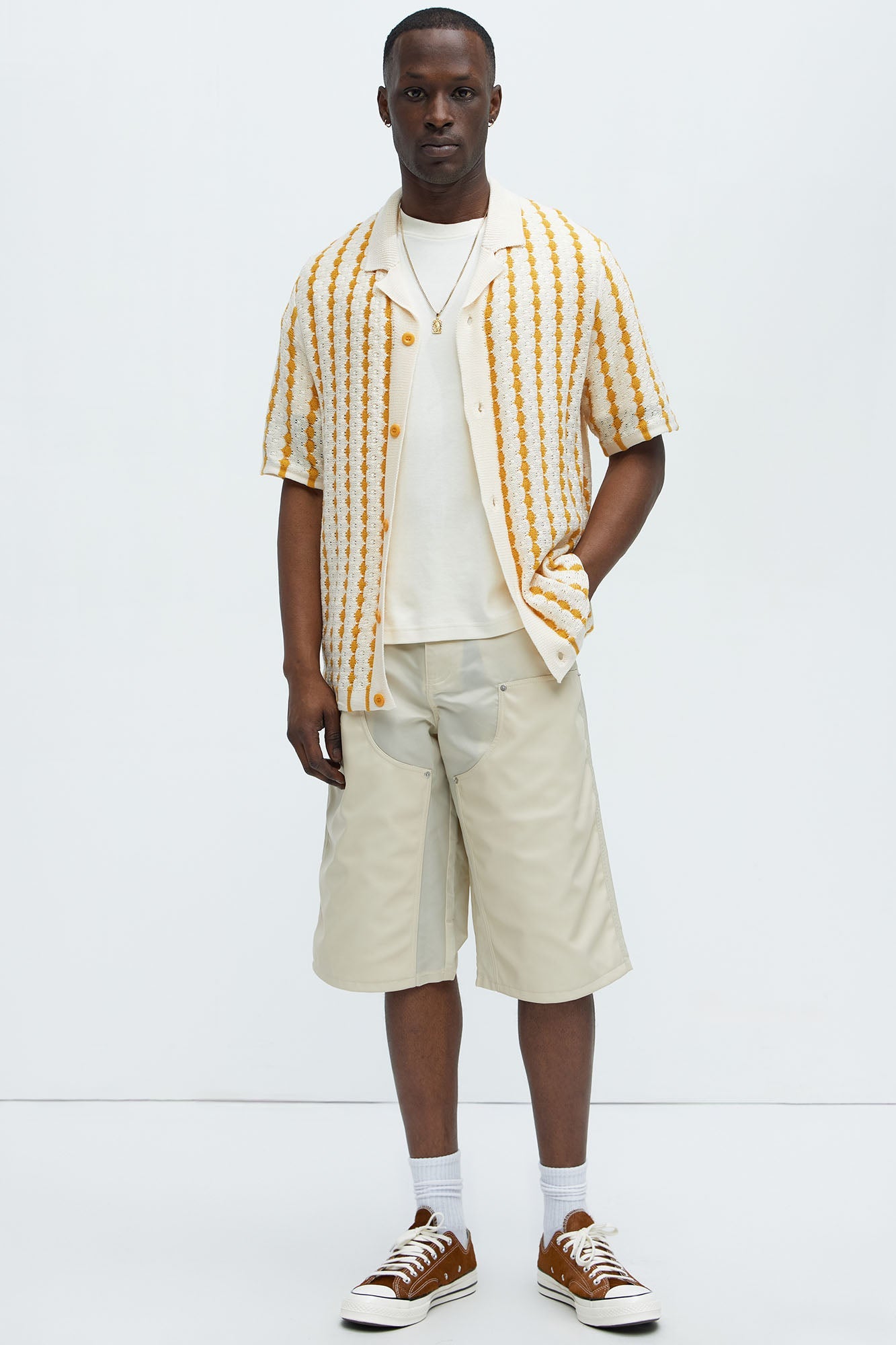 Benny Short Sleeve Crochet Cuban Shirt - Mustard