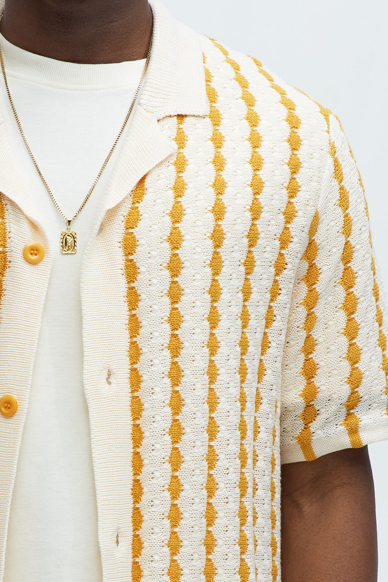 Benny Short Sleeve Crochet Cuban Shirt - Mustard