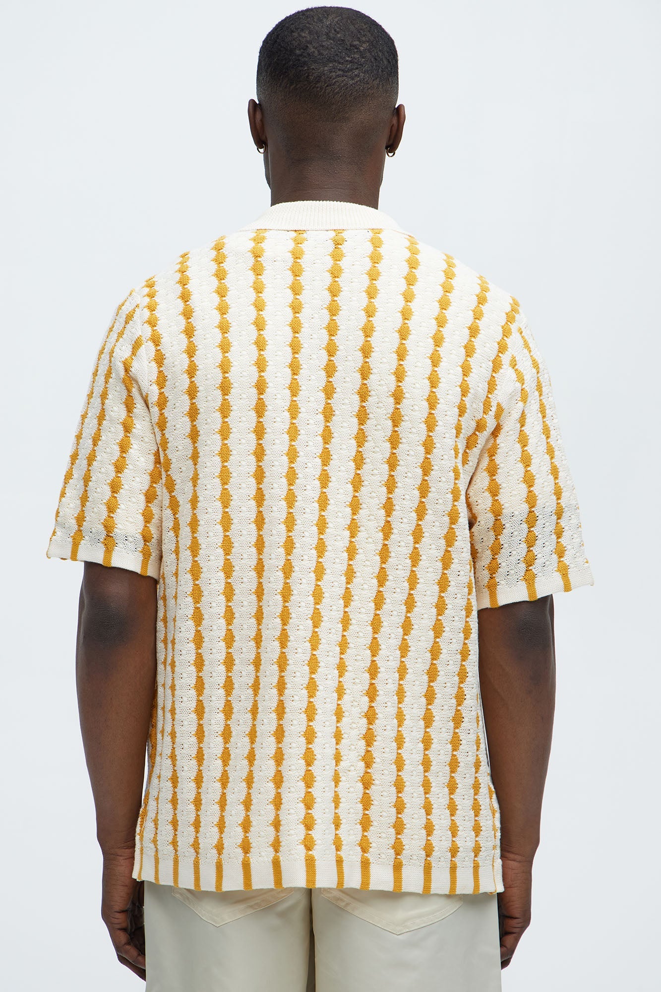 Benny Short Sleeve Crochet Cuban Shirt - Mustard