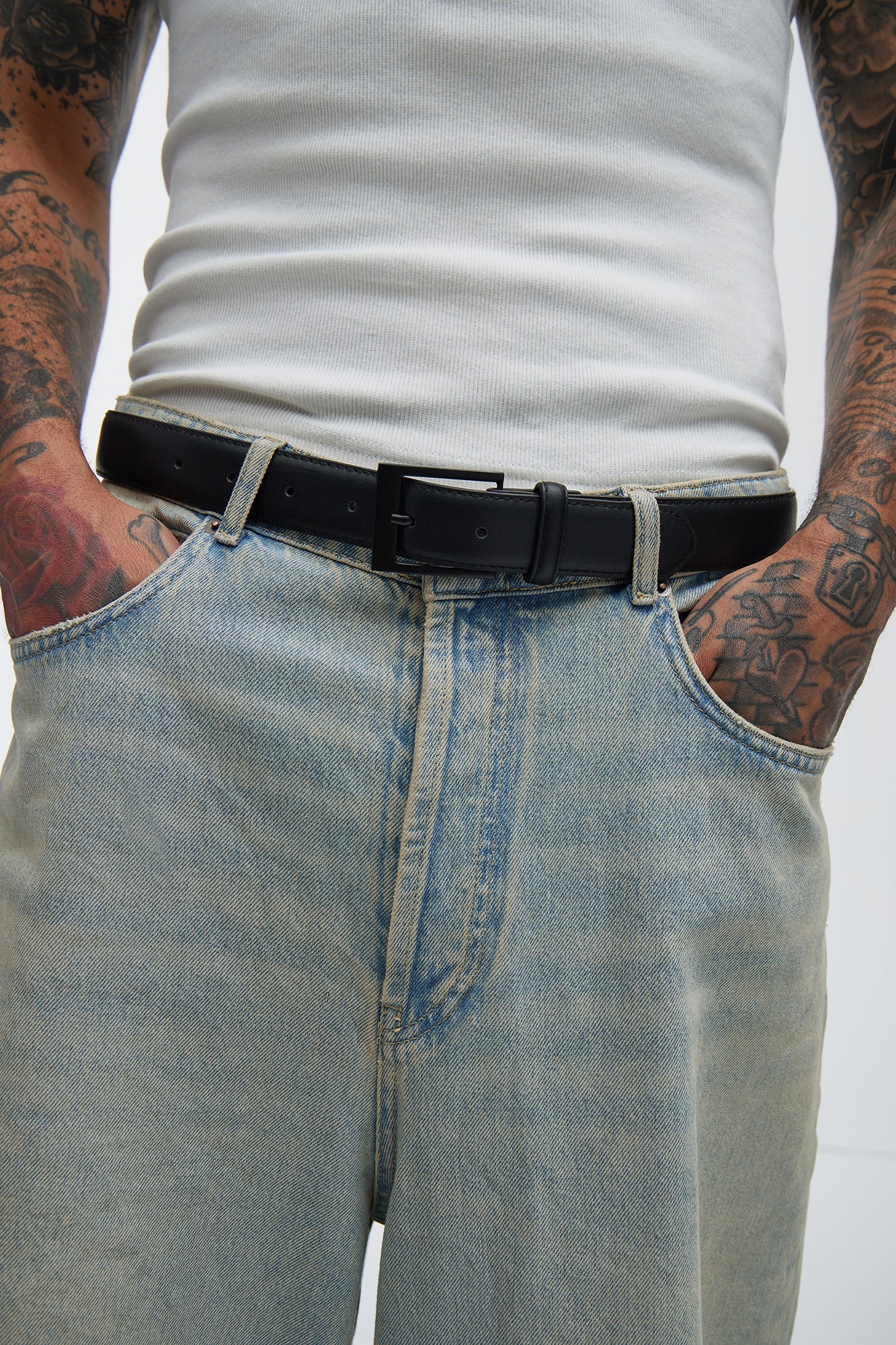 Stay Fly Faux Leather Belt - Black/Black