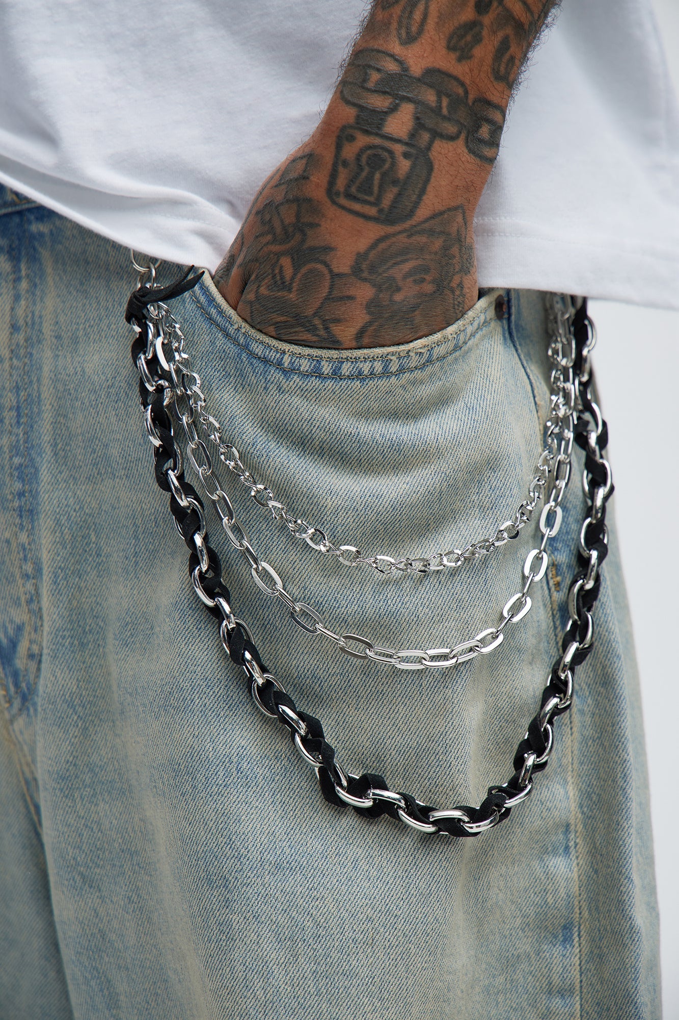 Think Later Layered Pant Chain - Silver/Black