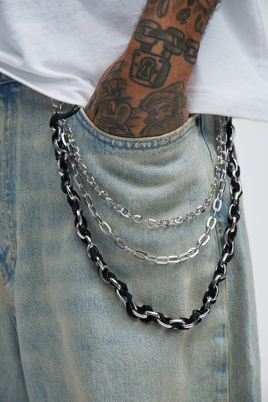 Think Later Layered Pant Chain - Silver/Black