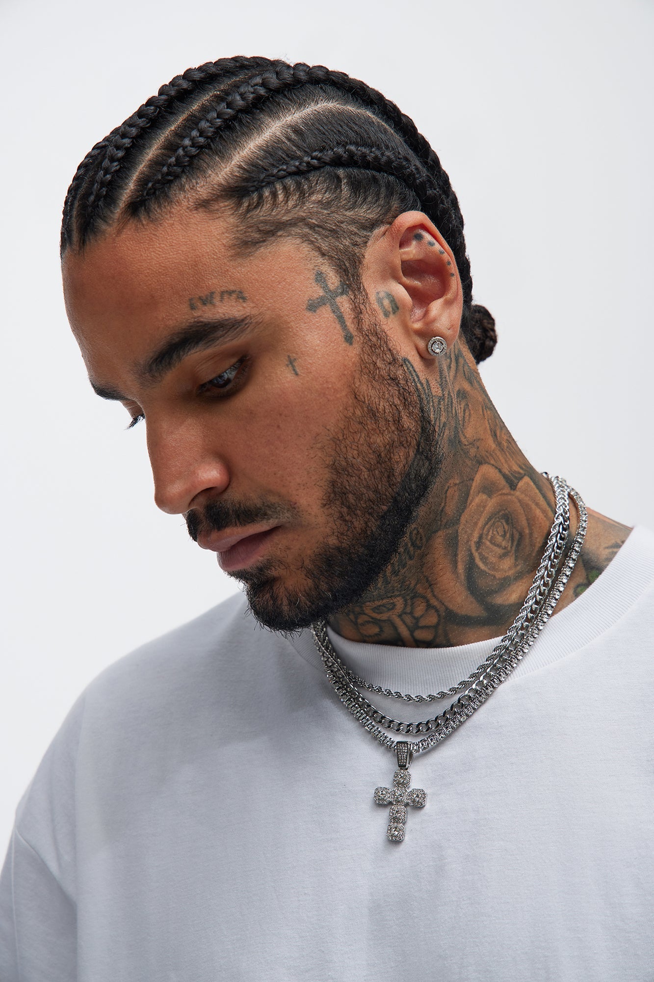 Cluster Cross 3 Piece Chain Necklace Set - Silver