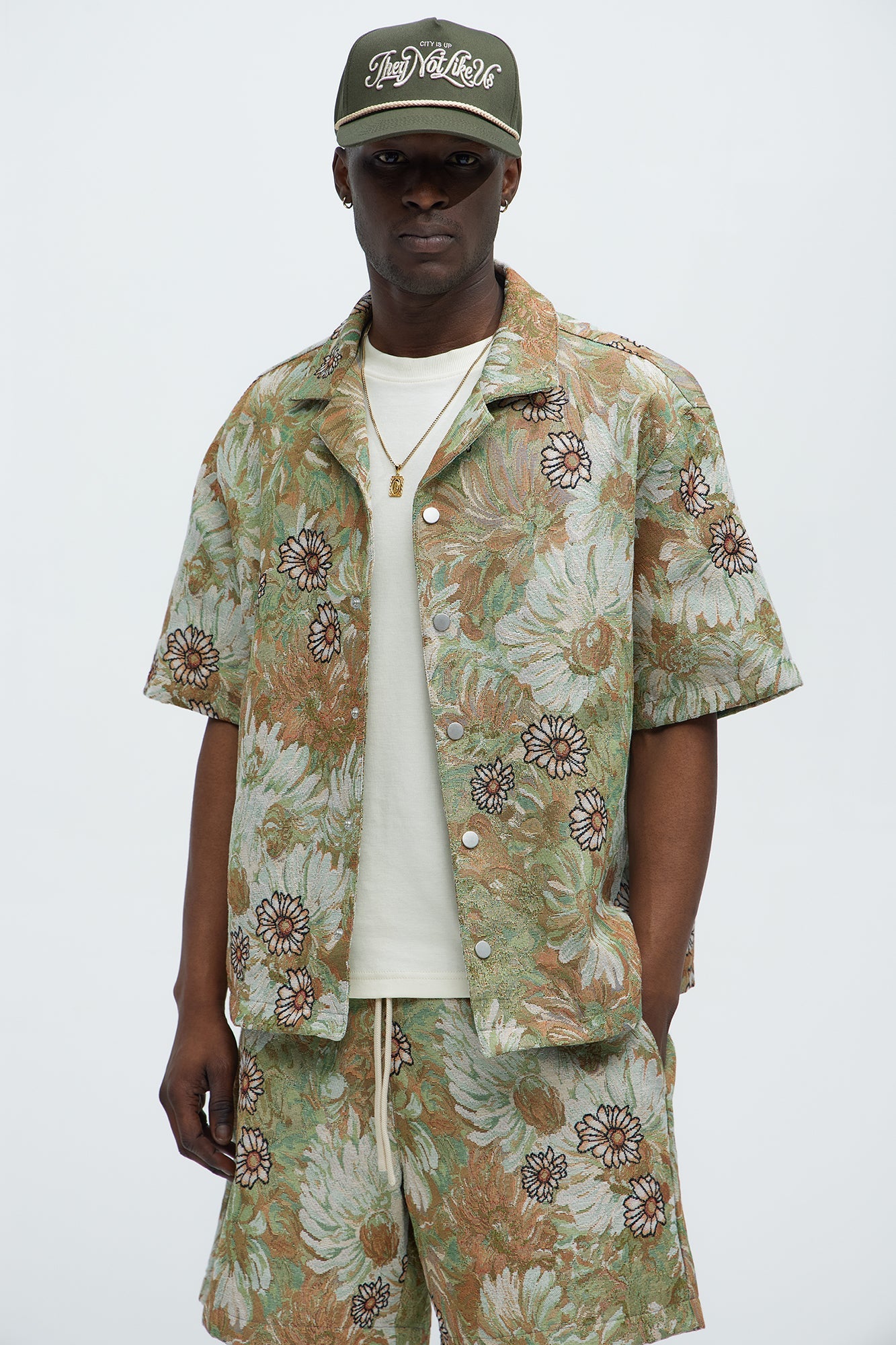Judas Tapestry Cuban Collar Shirt - Green/combo