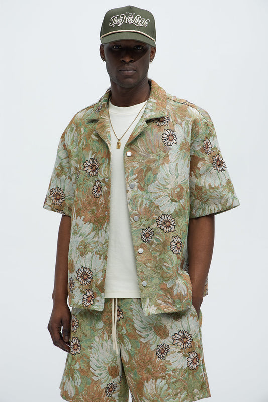 Judas Tapestry Cuban Collar Shirt - Green/combo