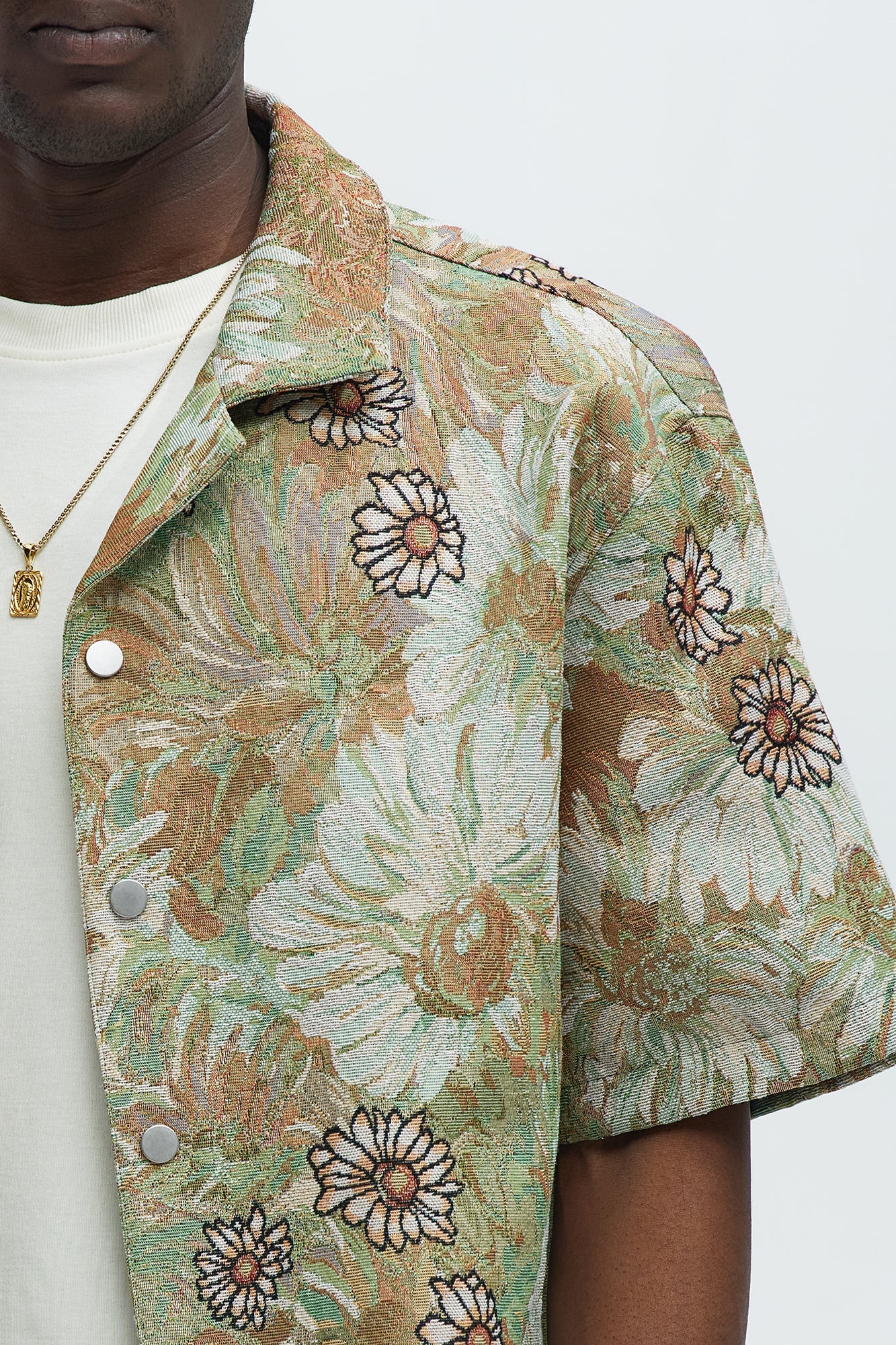 Judas Tapestry Cuban Collar Shirt - Green/combo