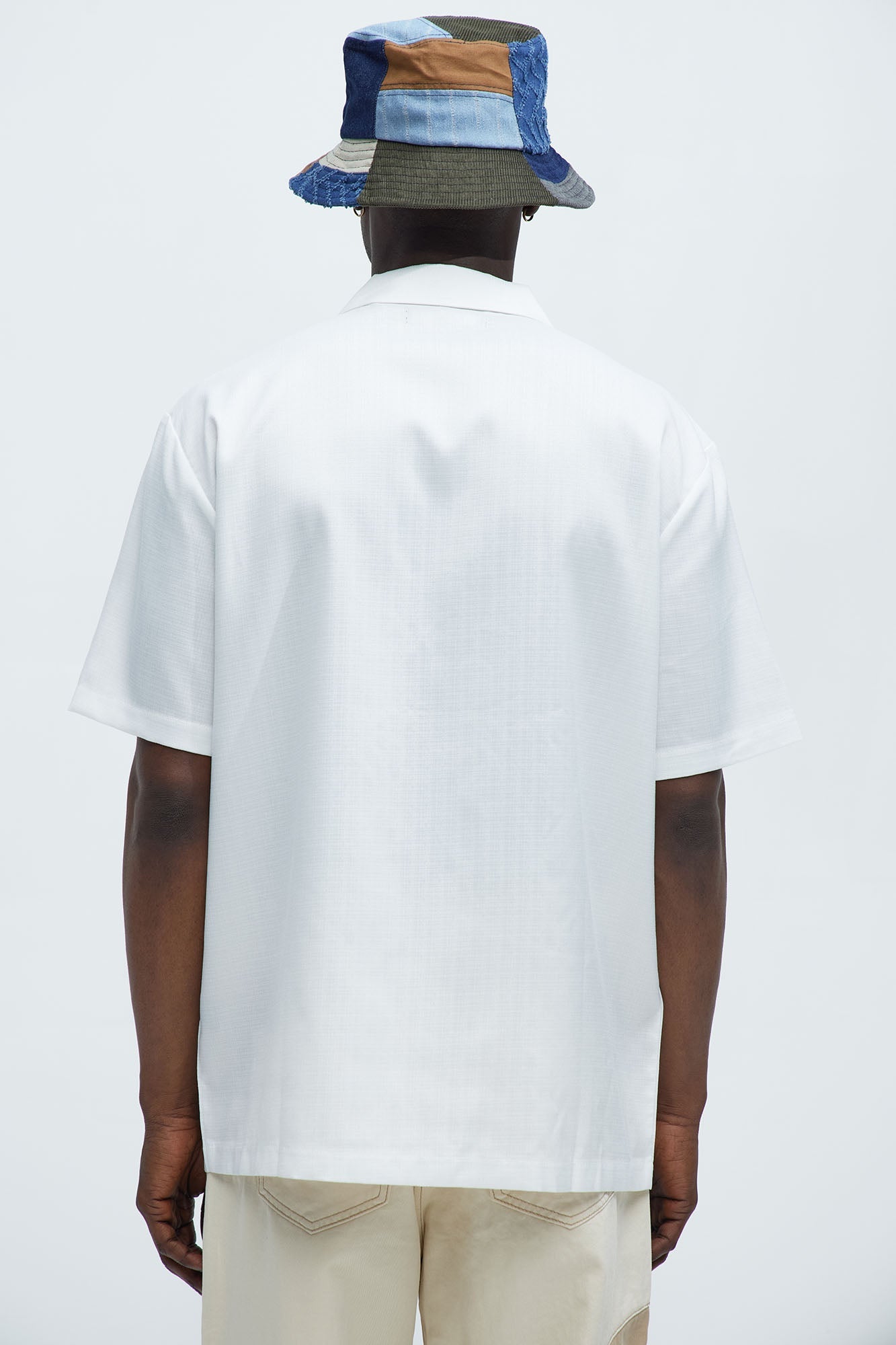 Desert Embroidered Cuban Collar Button Up - White